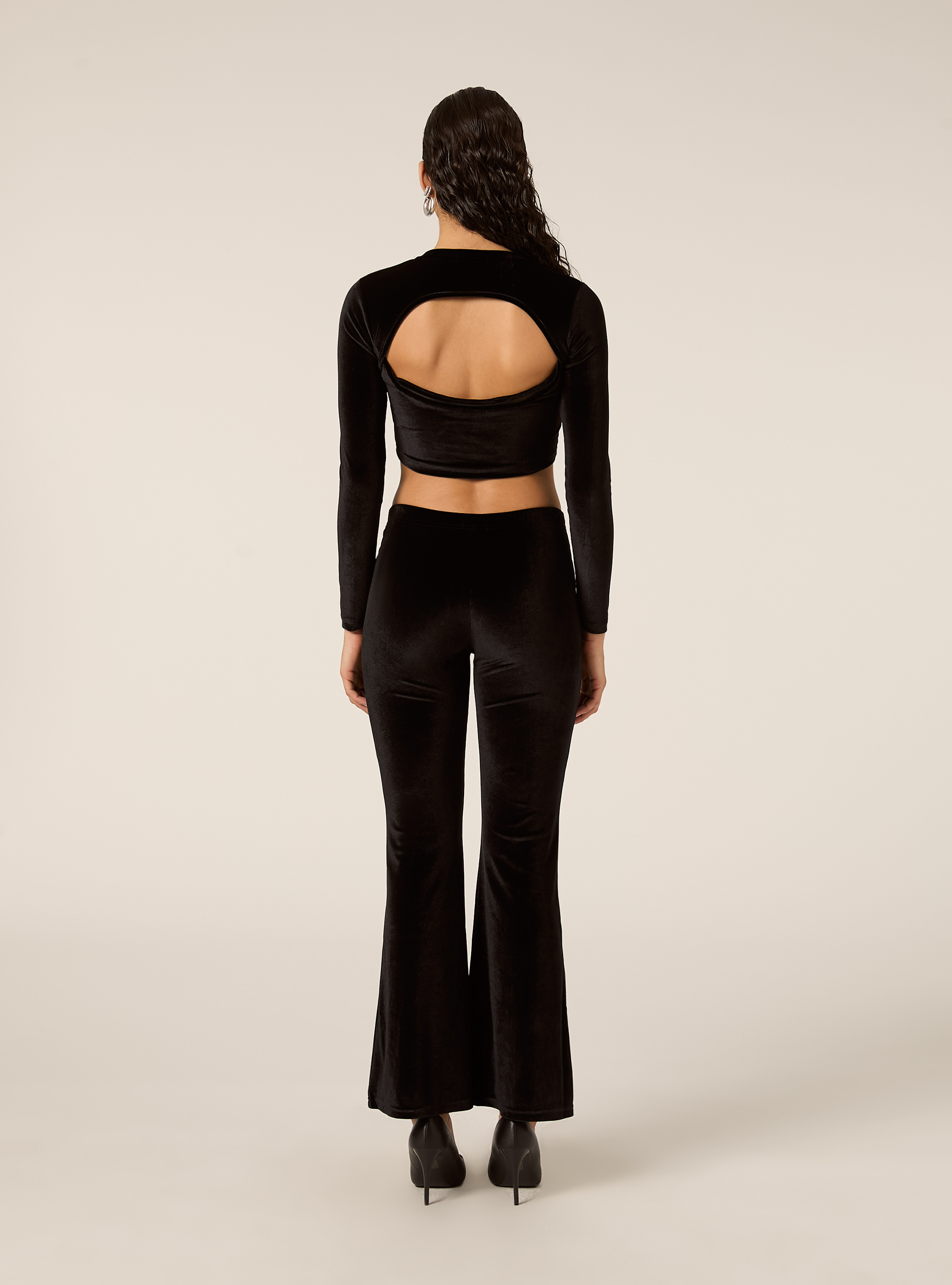 Pantaloni flare in velluto, BK1 BLACK