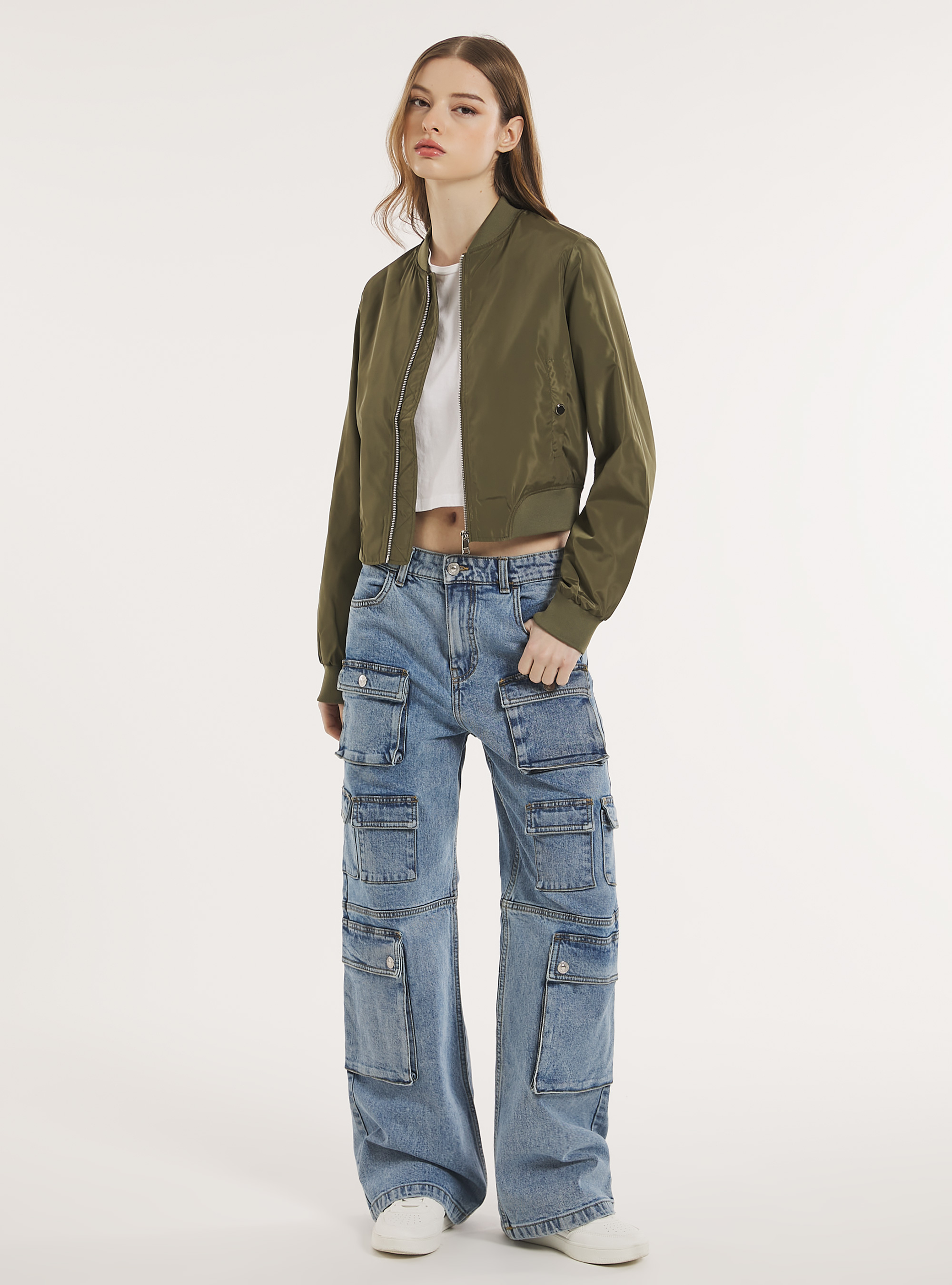 Shiny cropped bomber jacket, KY2 KAKY MEDIUM