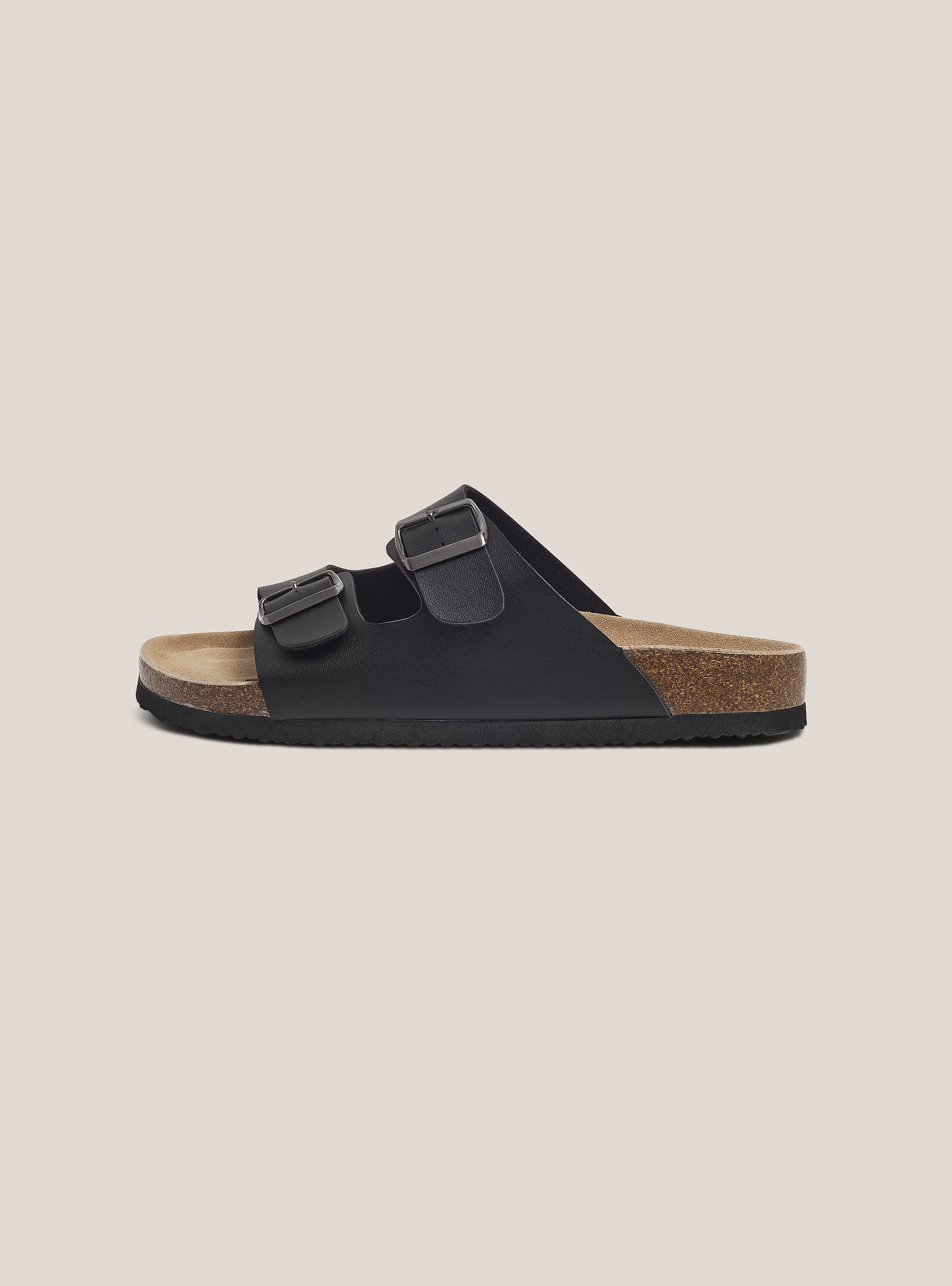 Eco leather sandal with cork sole, BLACK