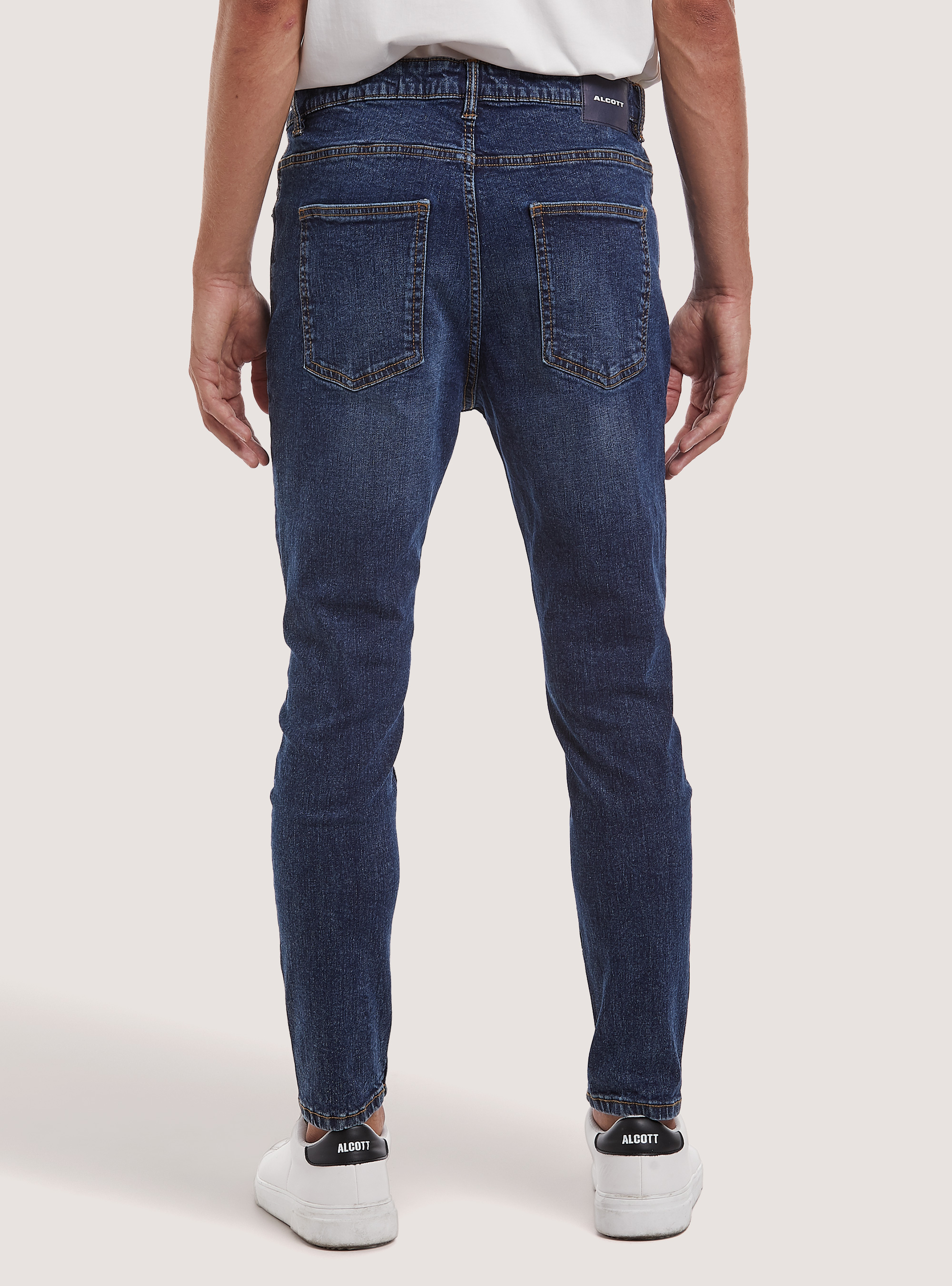 Stretch denim carrot fit jeans, D003 MEDIUM BLUE
