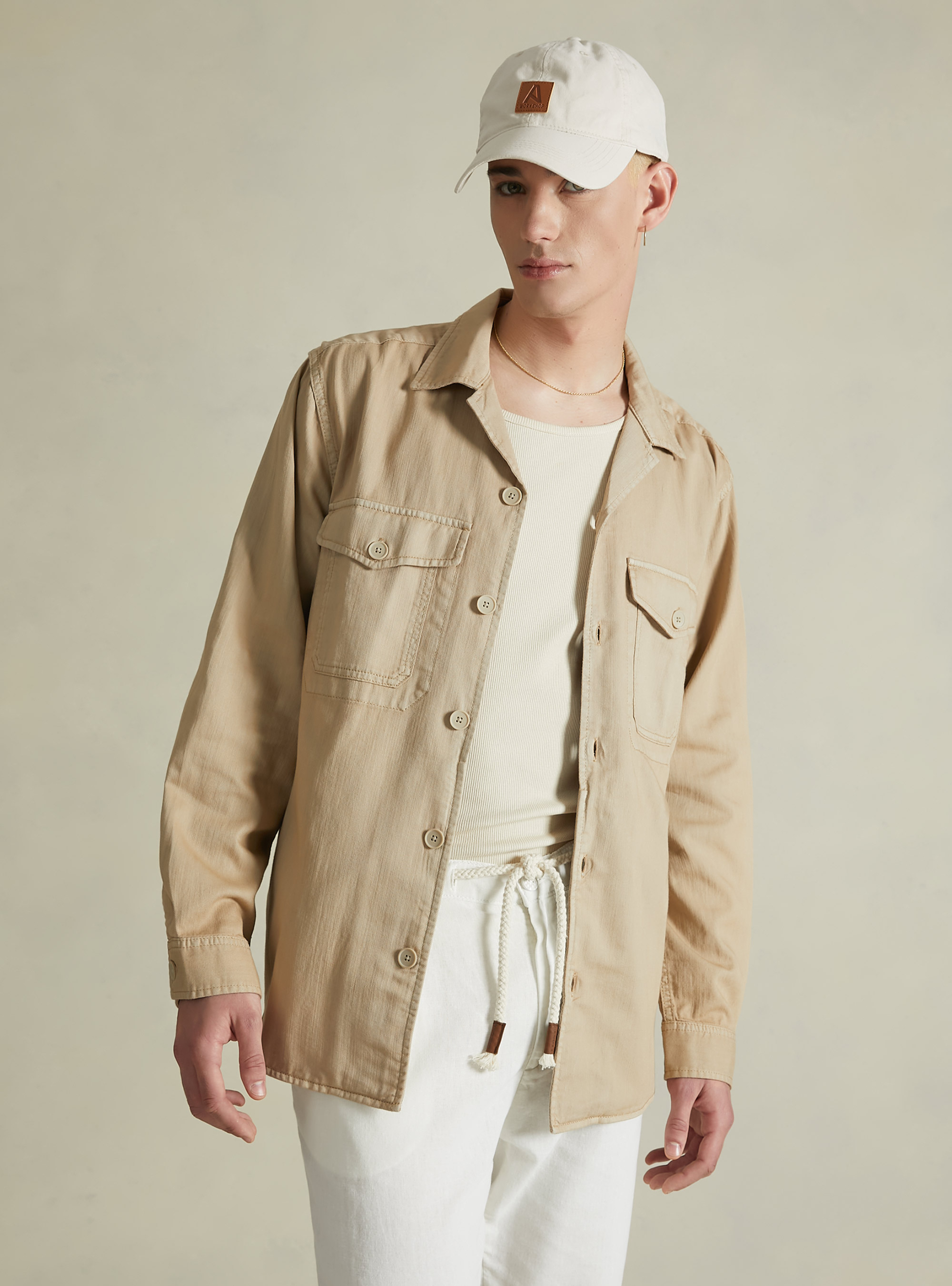 Linen blend shirt jacket, BG2 BEIGE MEDIUM