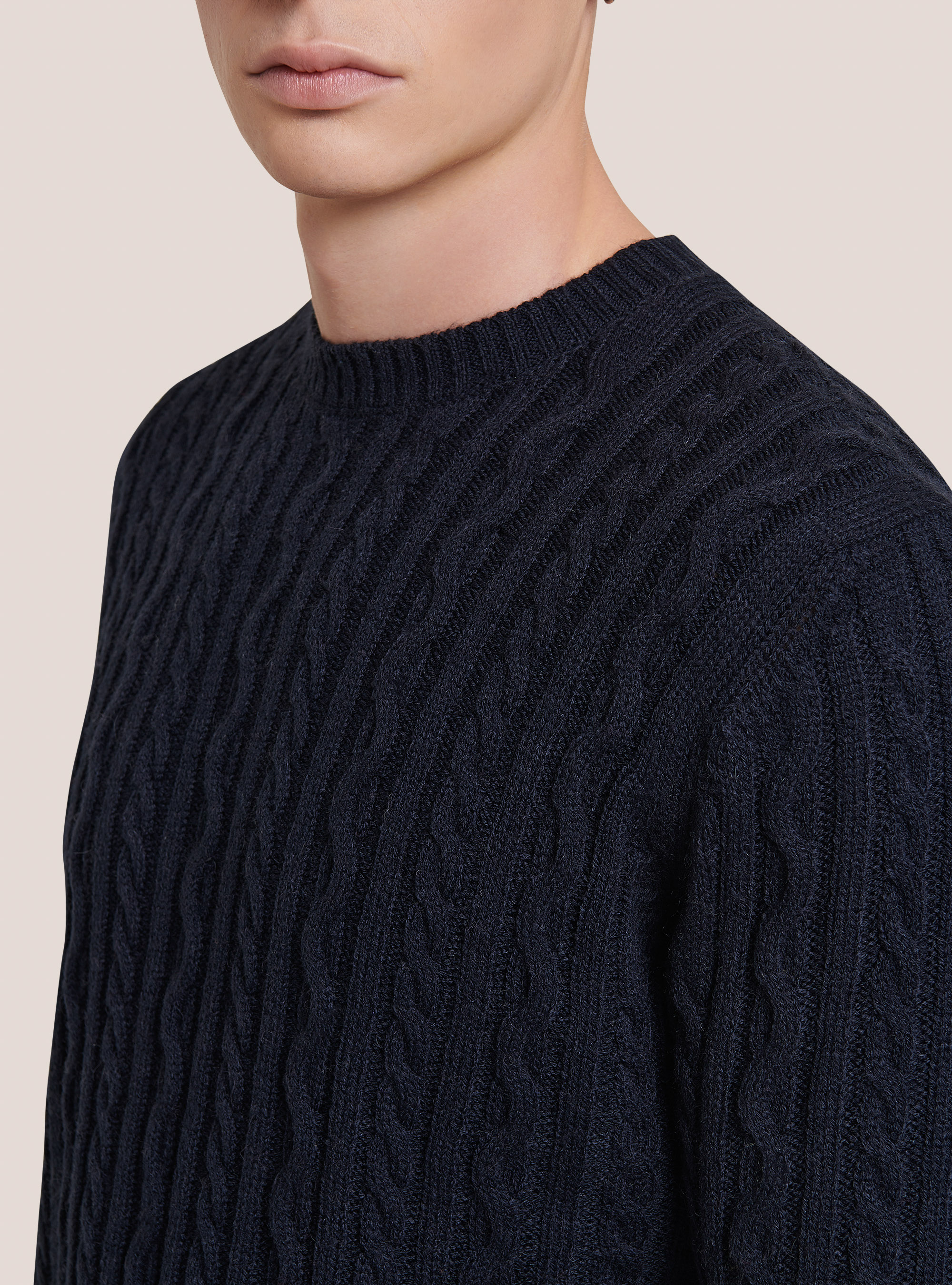 Crew-neck pullover with braids, BLUE NAVY