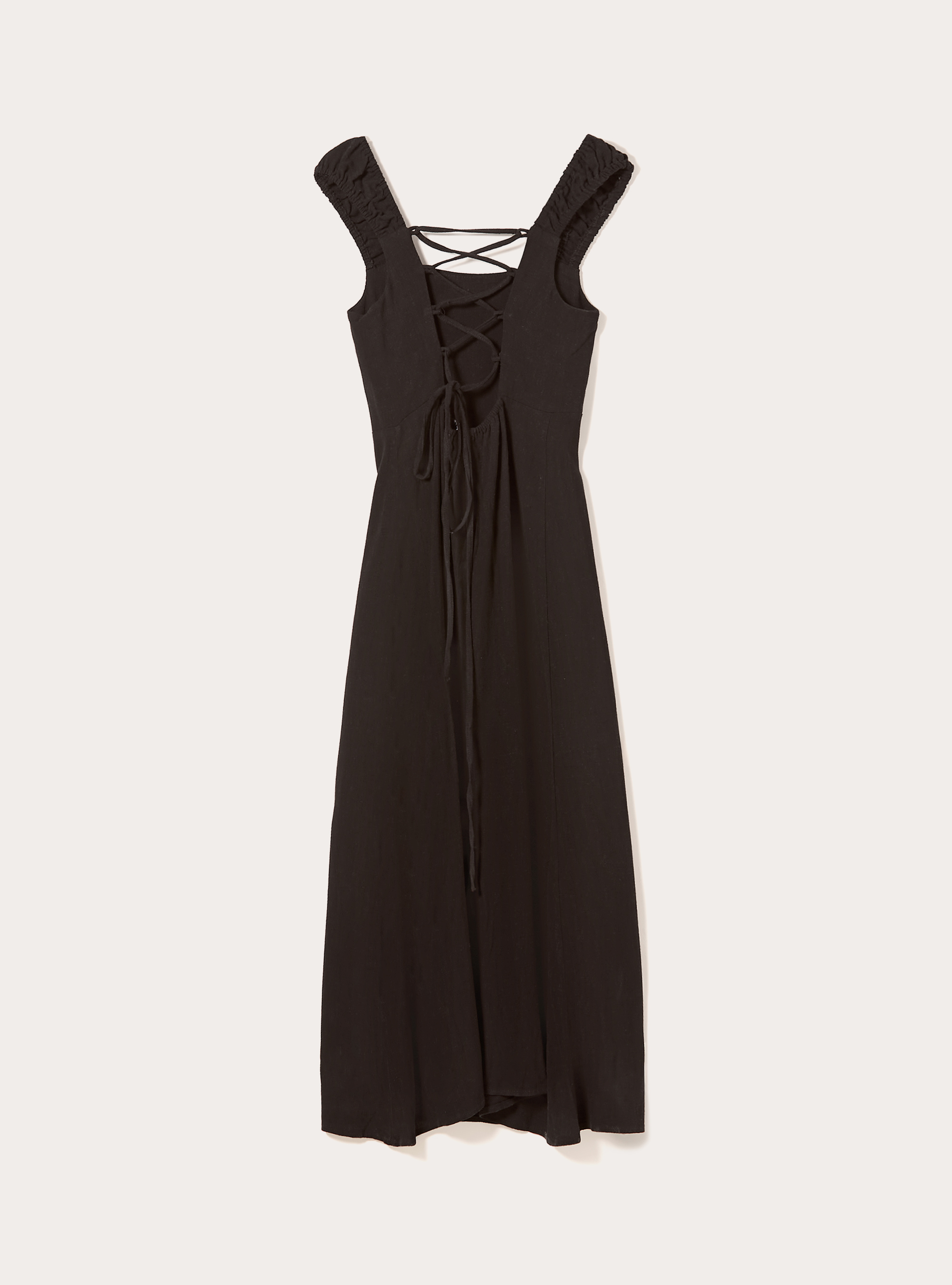 Linen-blend dress with open back, BK1 BLACK