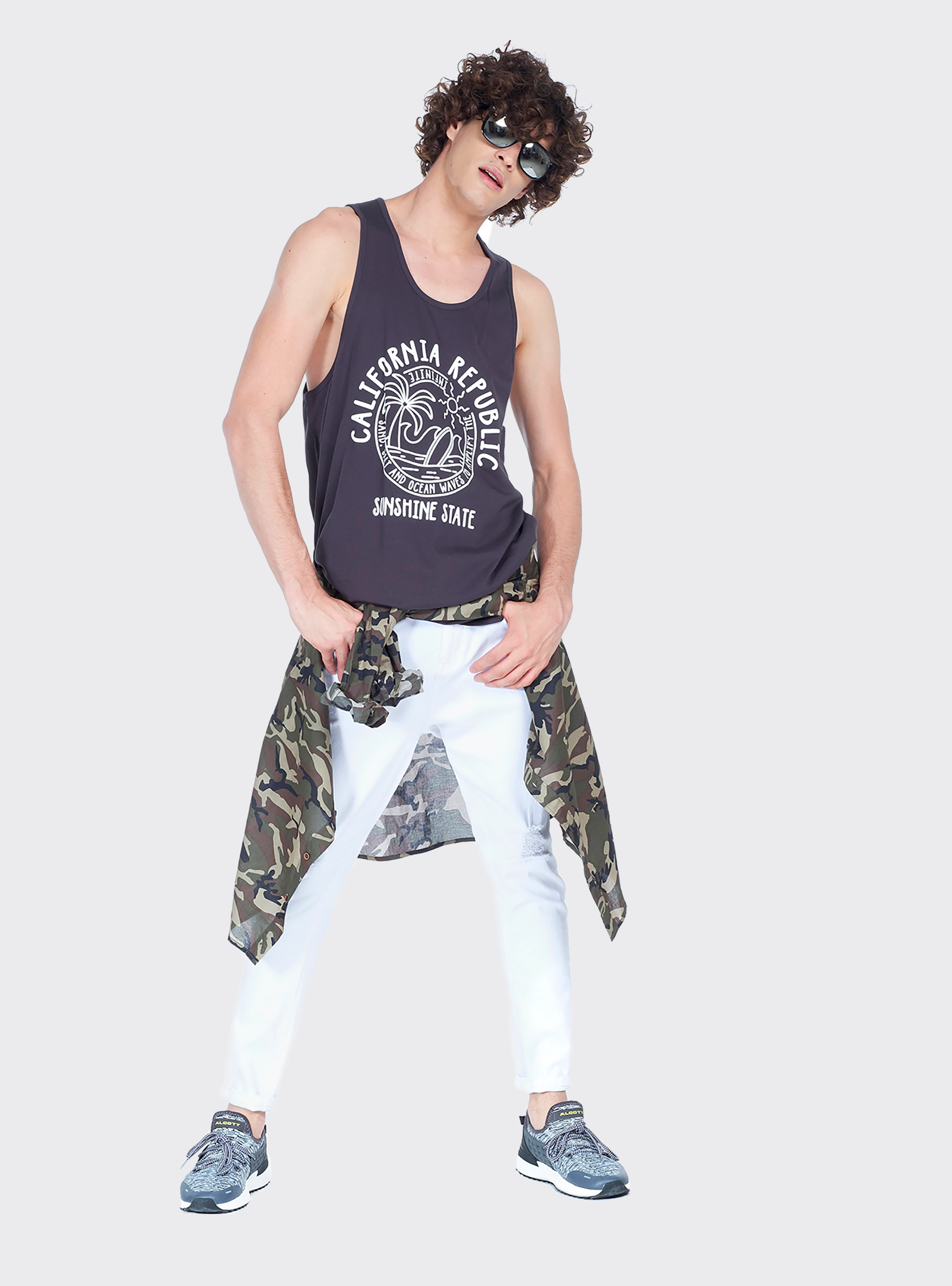 Canotta long e oversize fit con stampa lettering, NERO