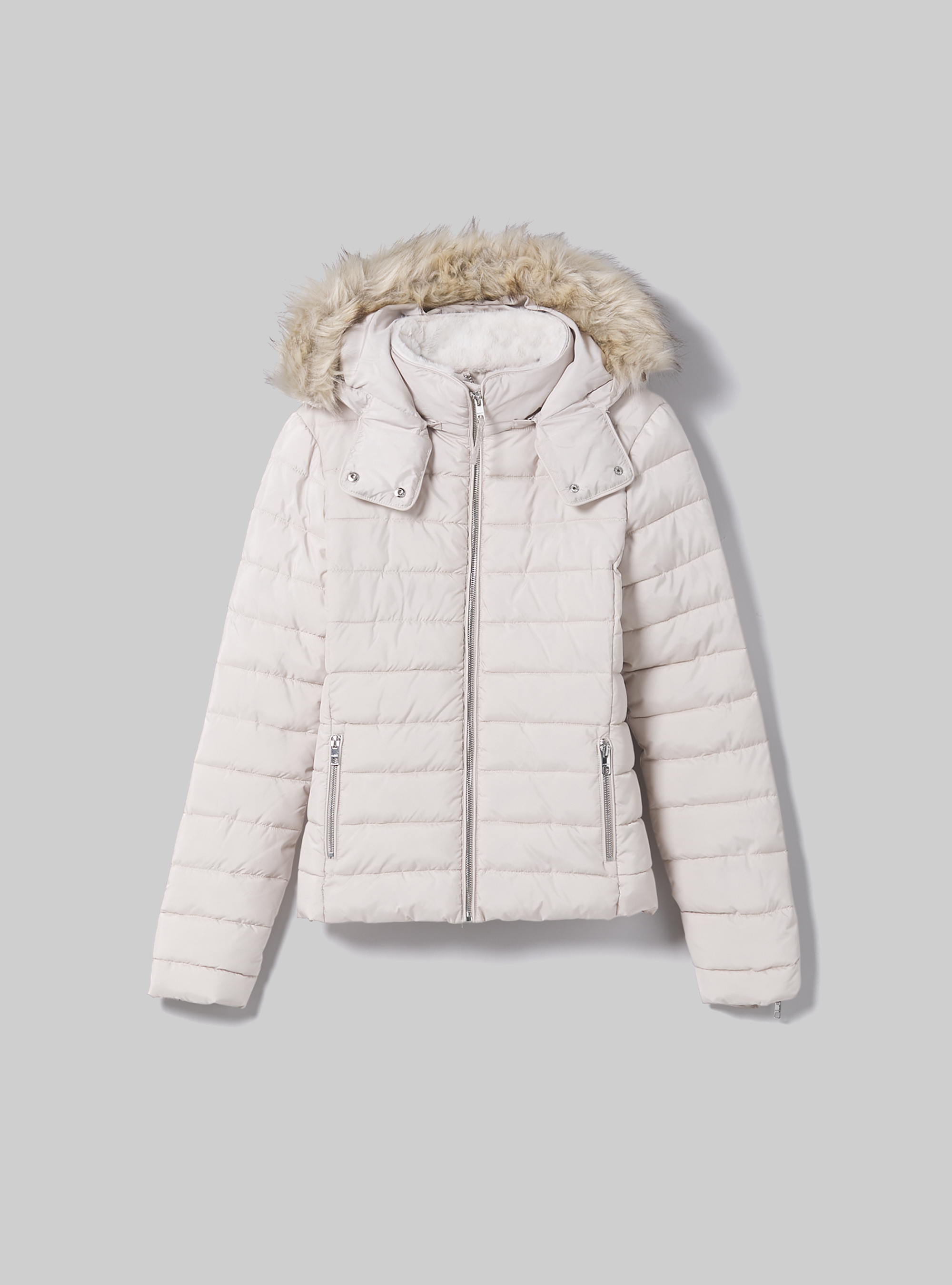 Padded jacket with hood and faux fur collar, BG2 BEIGE MEDIUM