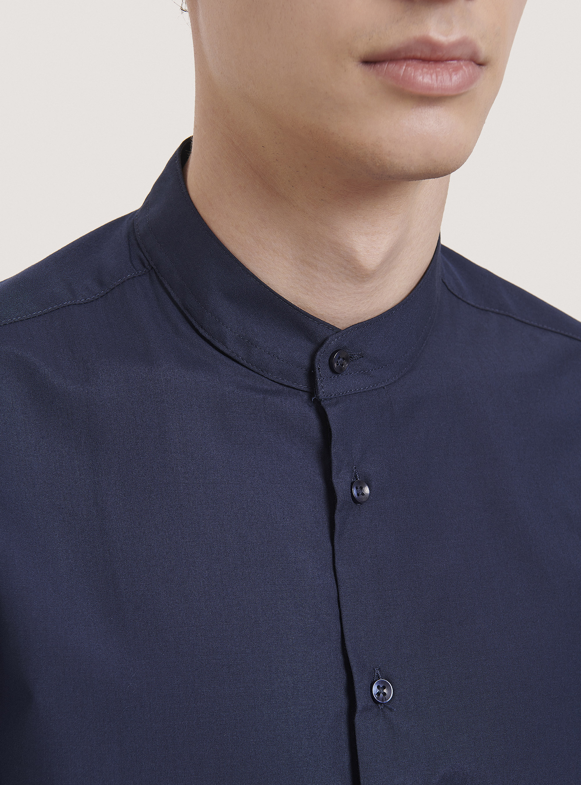 Plain-coloured shirt with Korean collar, BLUE