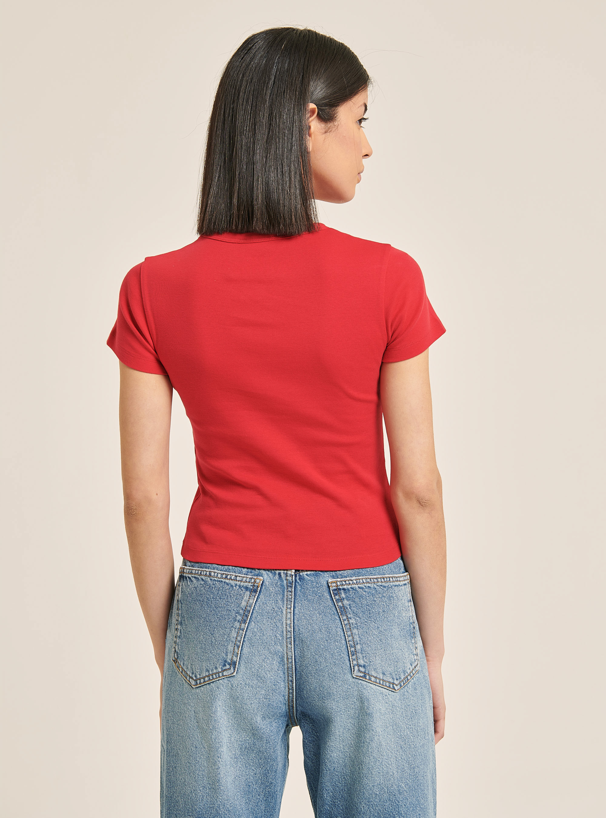 T-shirt côtelé crop, C3393 RED