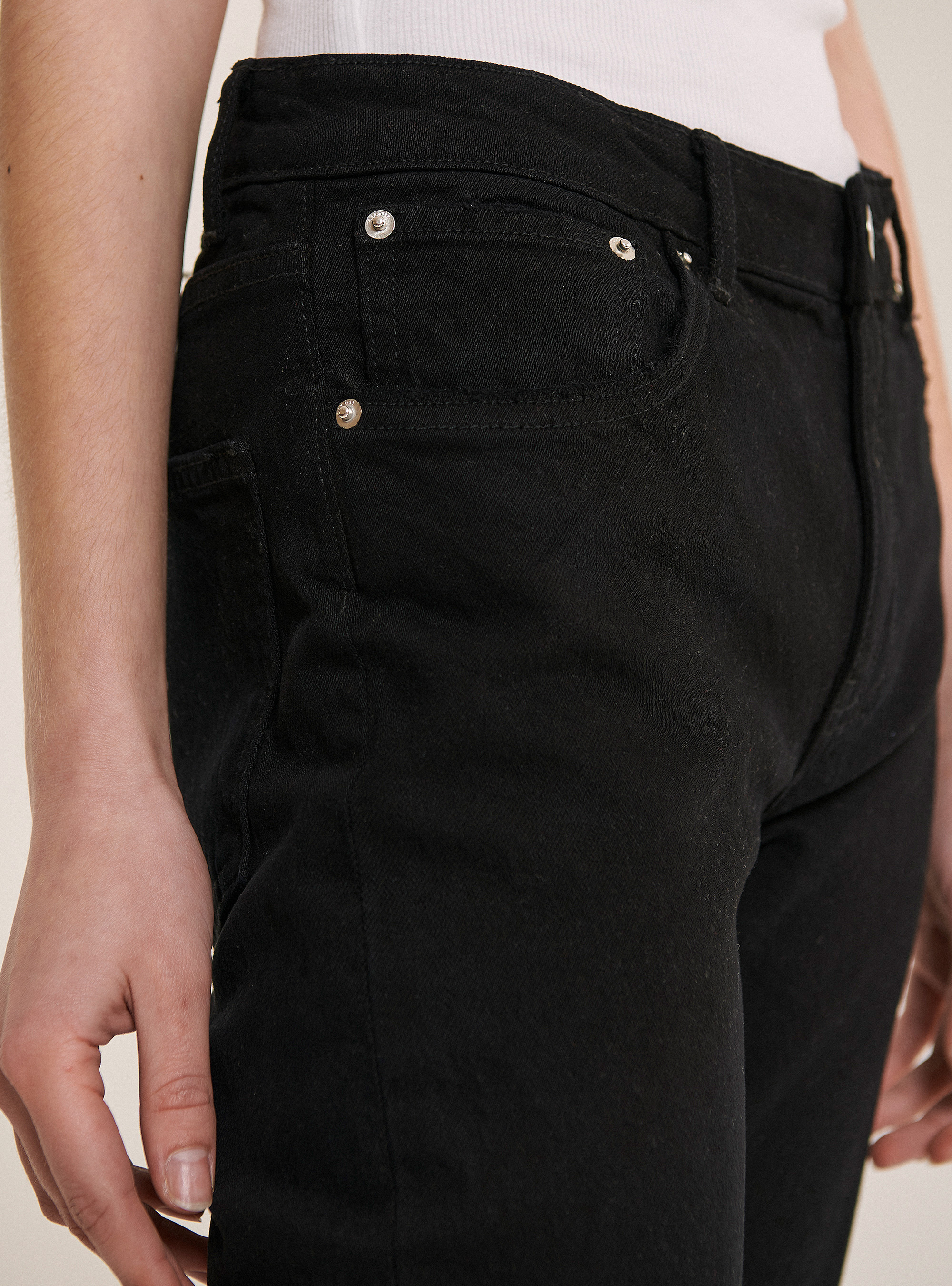 Pantalons twill stretch slim boyfriend, C101 BLACK