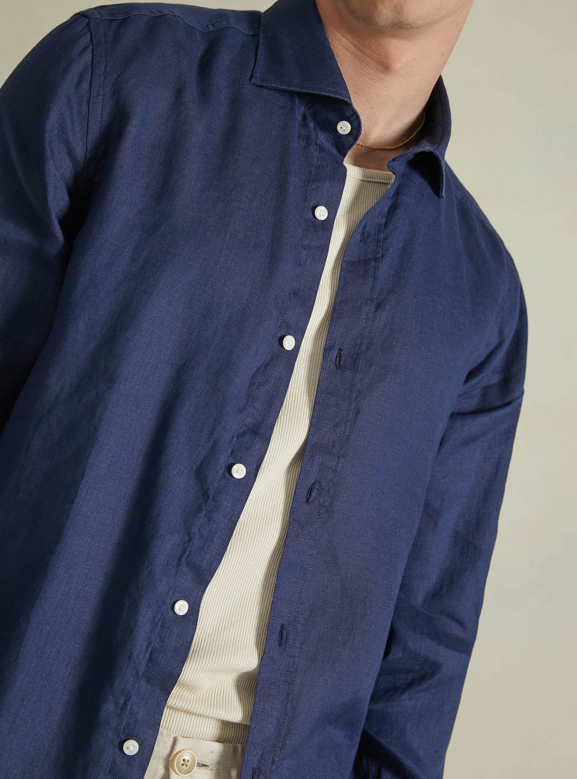 Long-sleeved pure linen shirt, NA2 NAVY MEDIUM