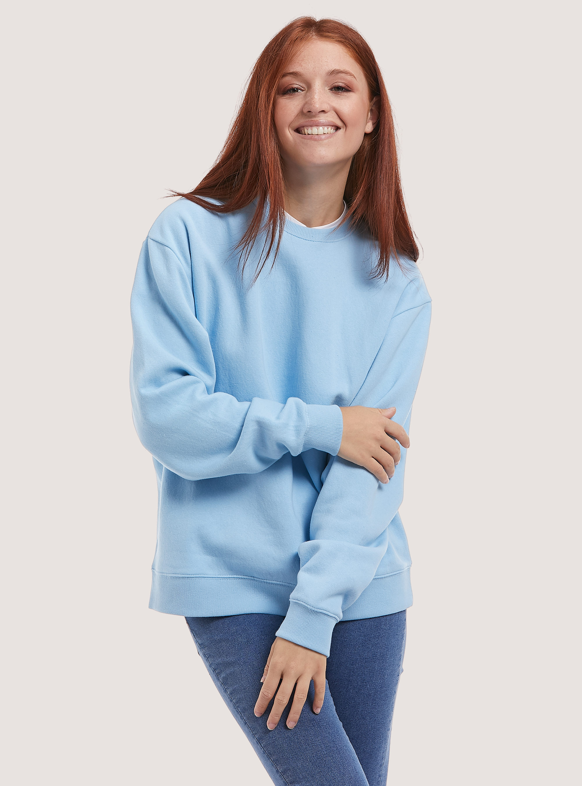 Plain cotton crew-neck sweatshirt 