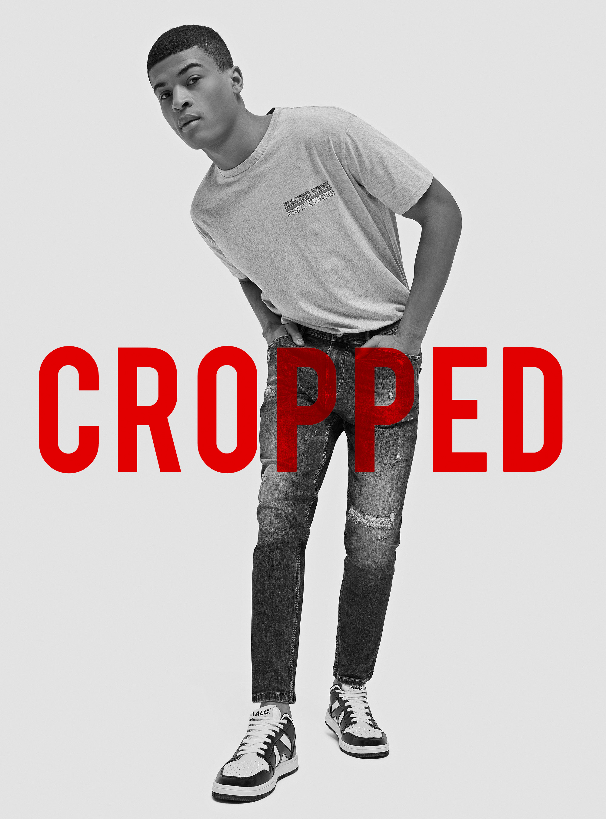 Stretch denim carrot fit jeans, BLUE