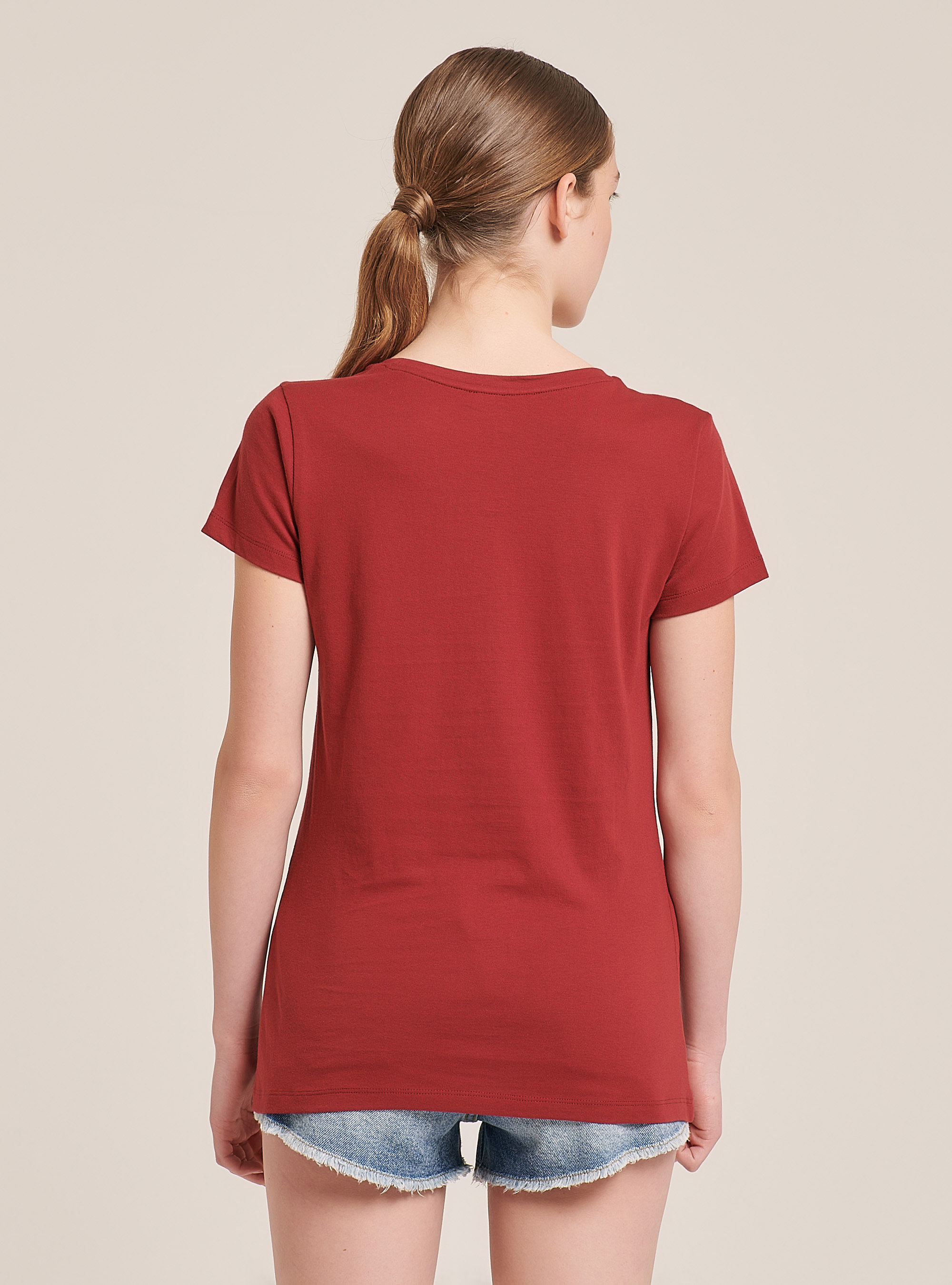 T-shirt à col rond large avec imprimé, C300 BORDEAUX