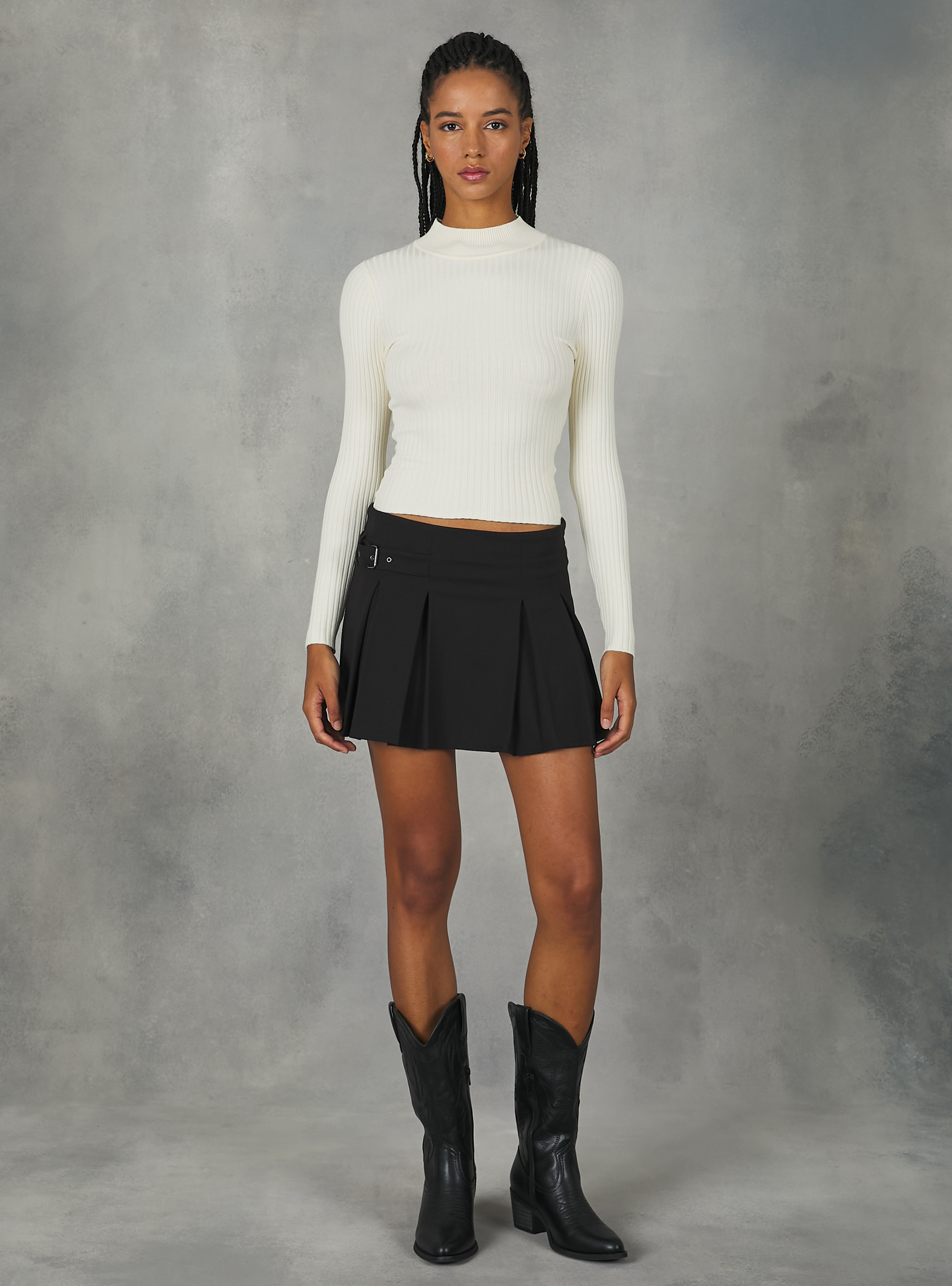 Jersey corto de canalé con medio cuello, WH1 OFF WHITE