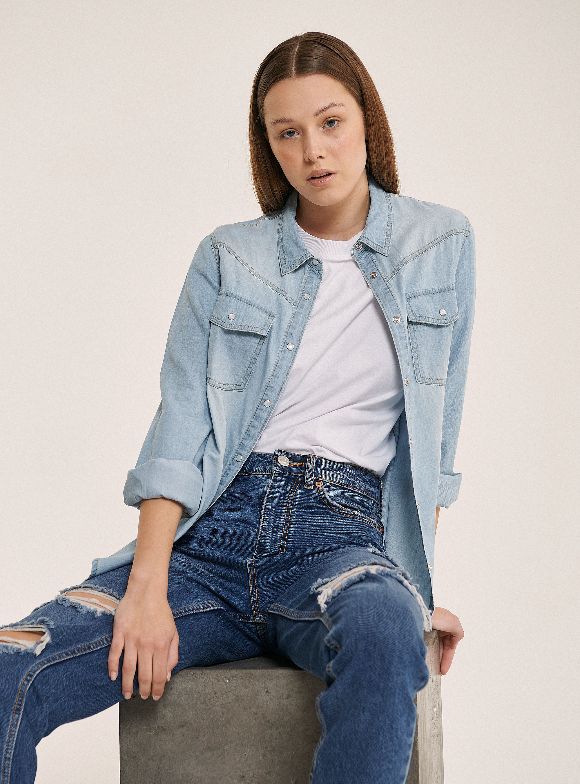 Cotton denim shirt, AZURE