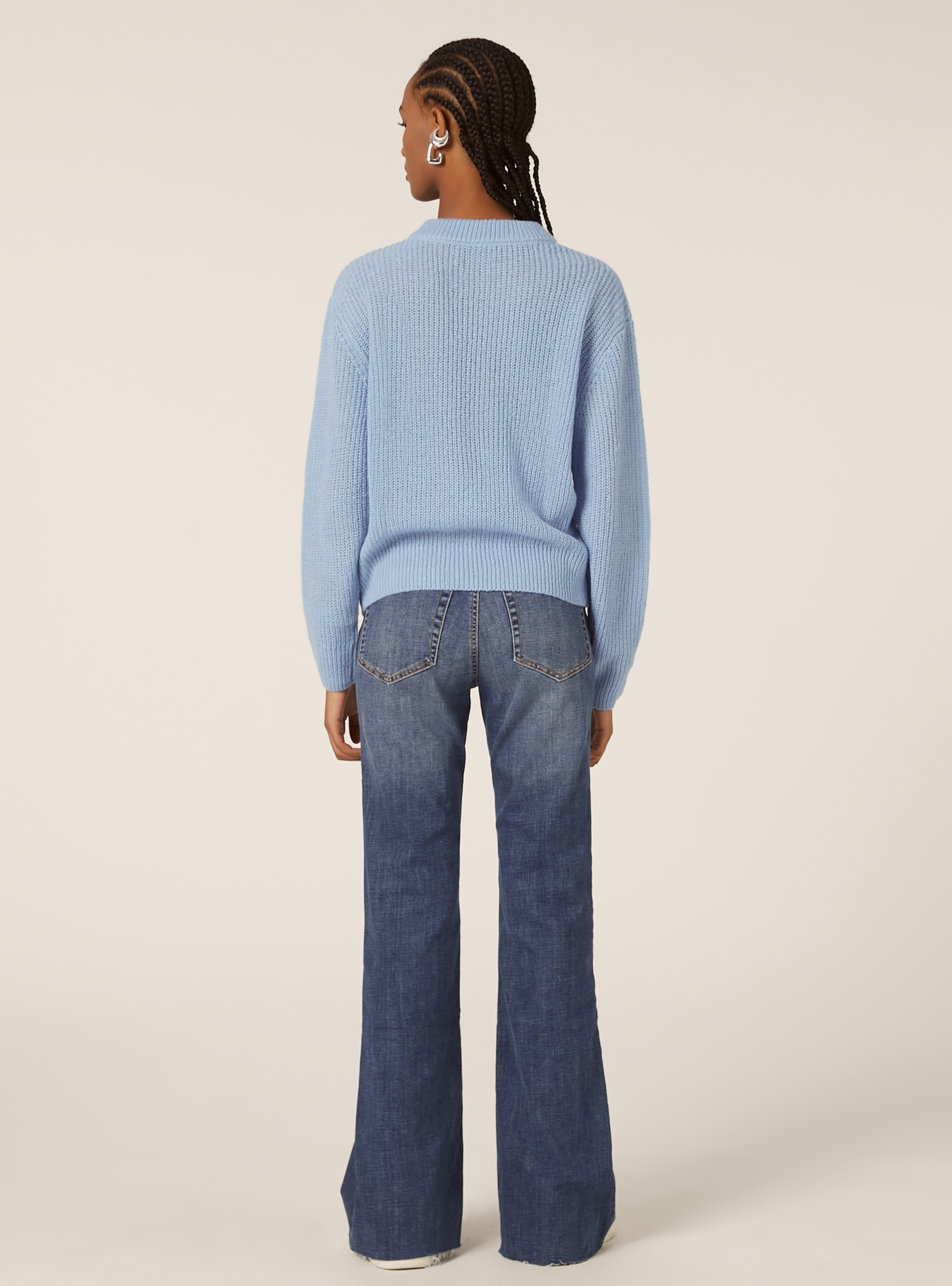 Pullover girocollo tinta unita, AZ2 AZURE MEDIUM