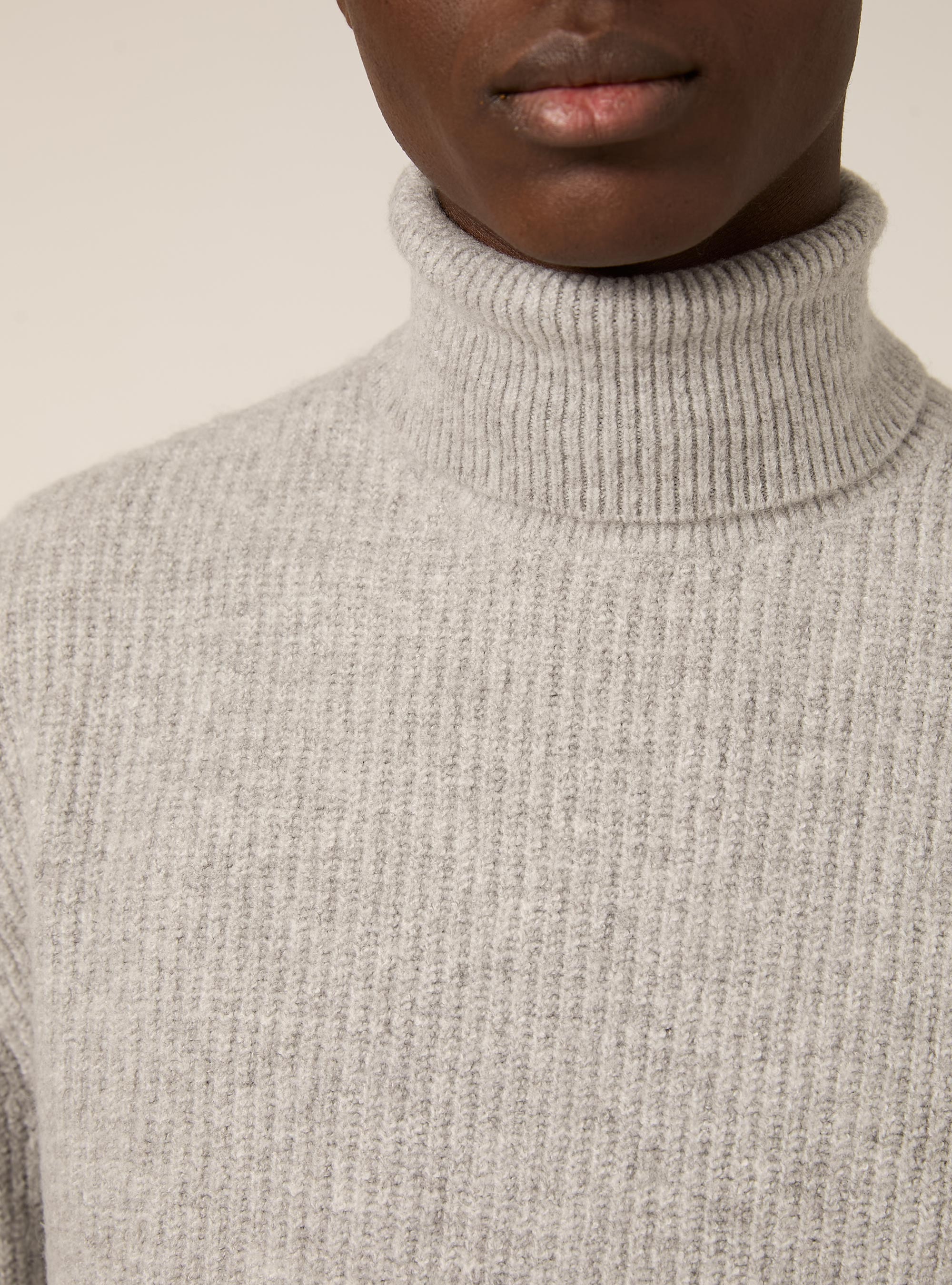 Maglia collo alto costa inglese, MGY2 GREY MEL MEDIUM