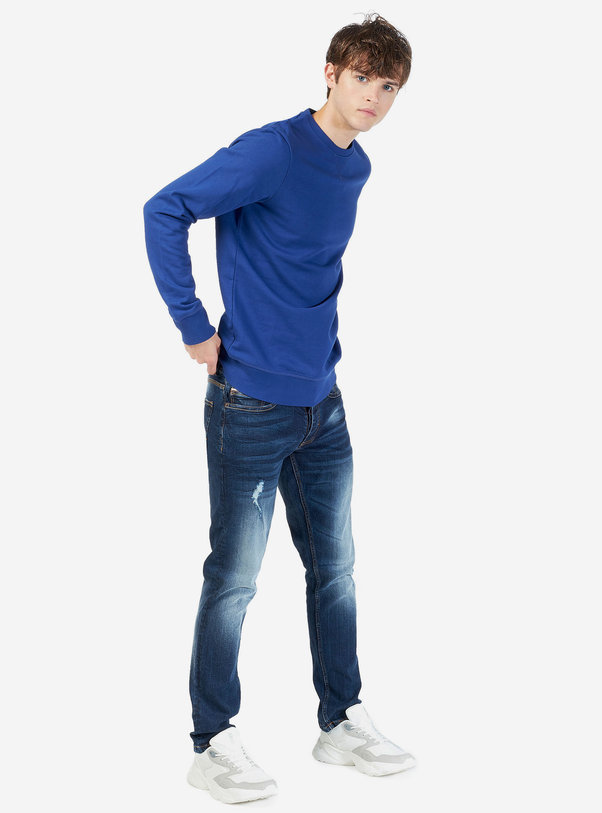 SUDADERA CUELLO REDONDO BASIC, AZUL