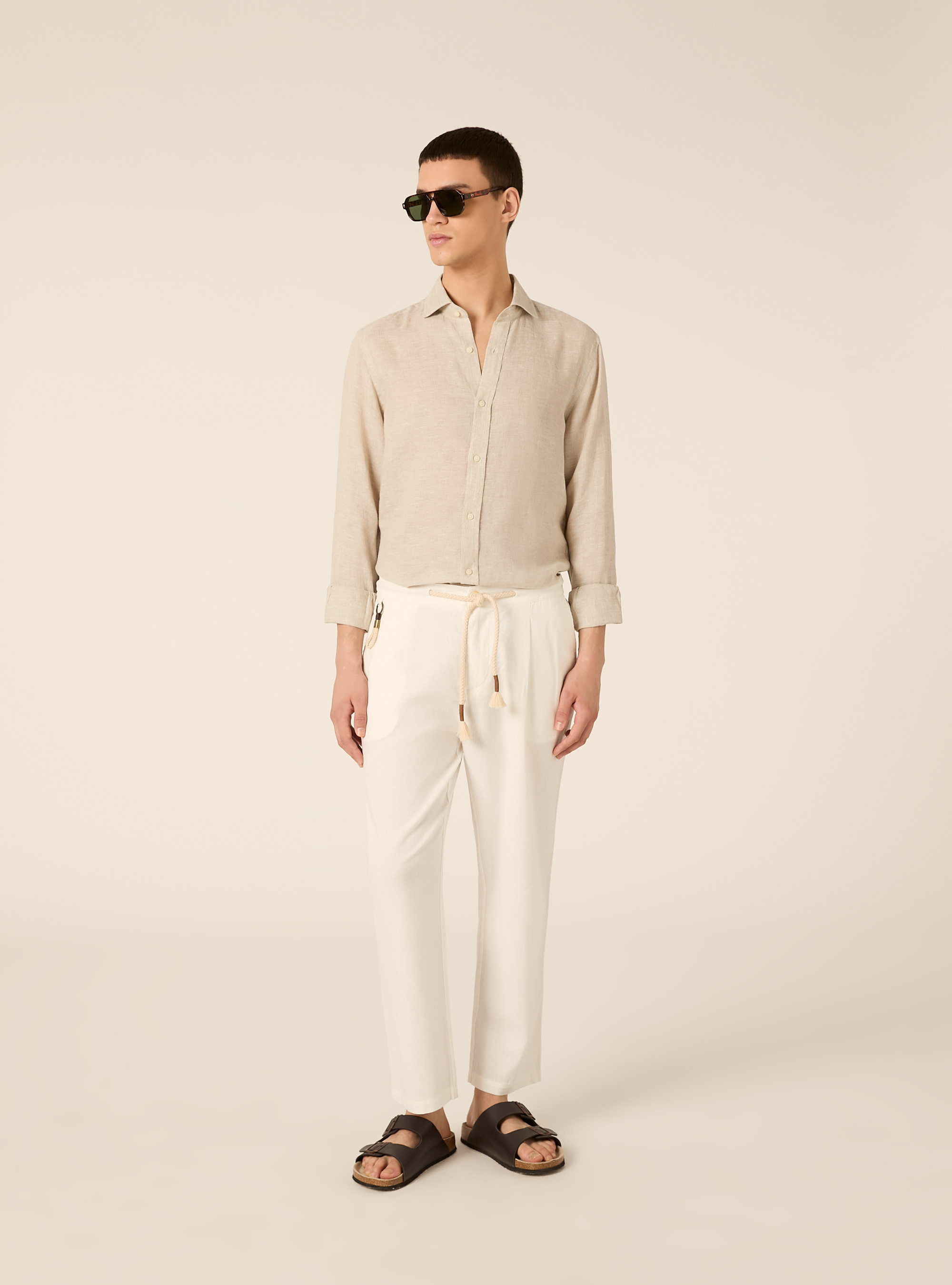 Pantaloni misto lino con coulisse, WH1 OFF WHITE