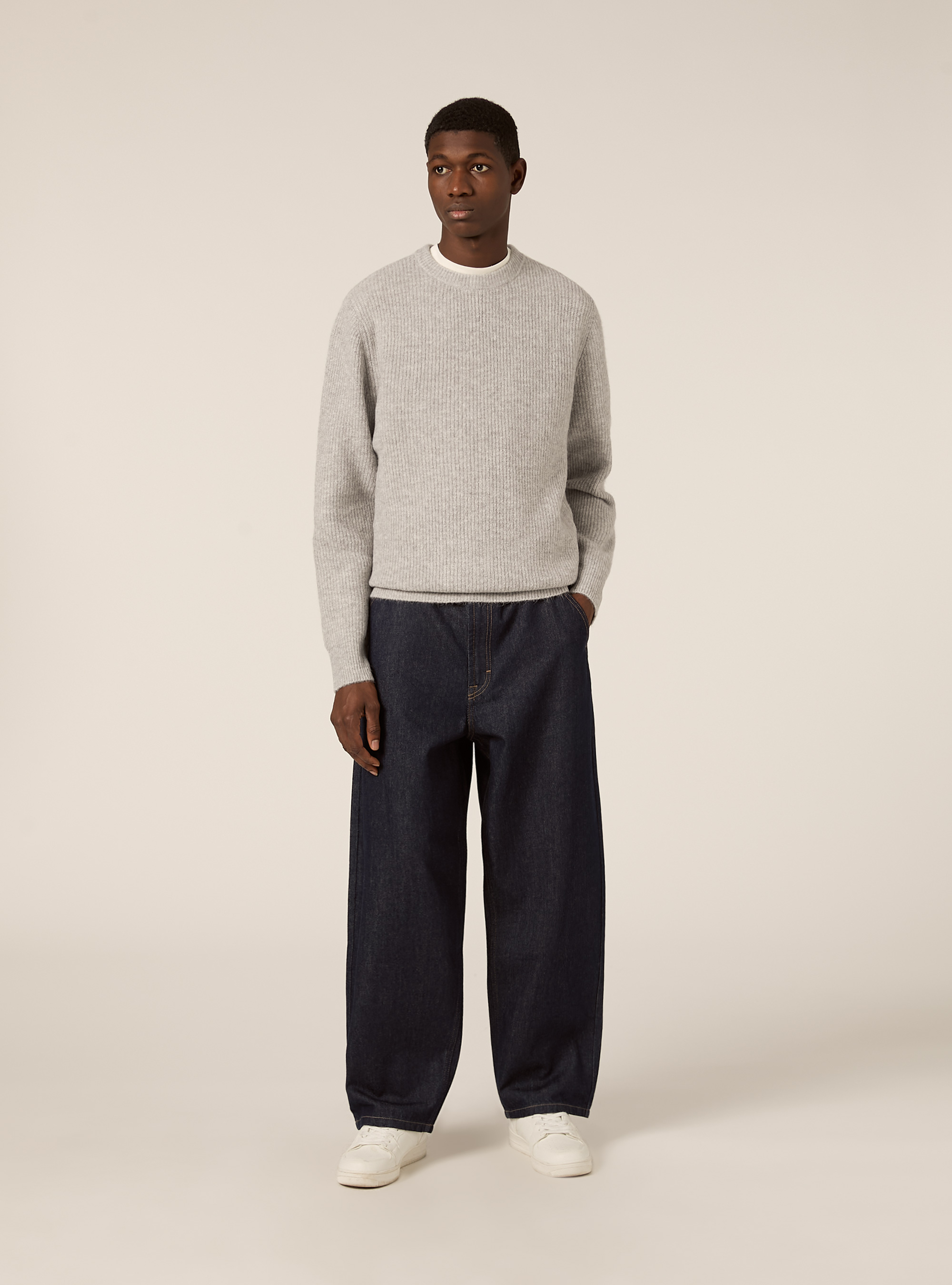 English ribbed crew neck jumper, MGY2 GREY MEL MEDIUM