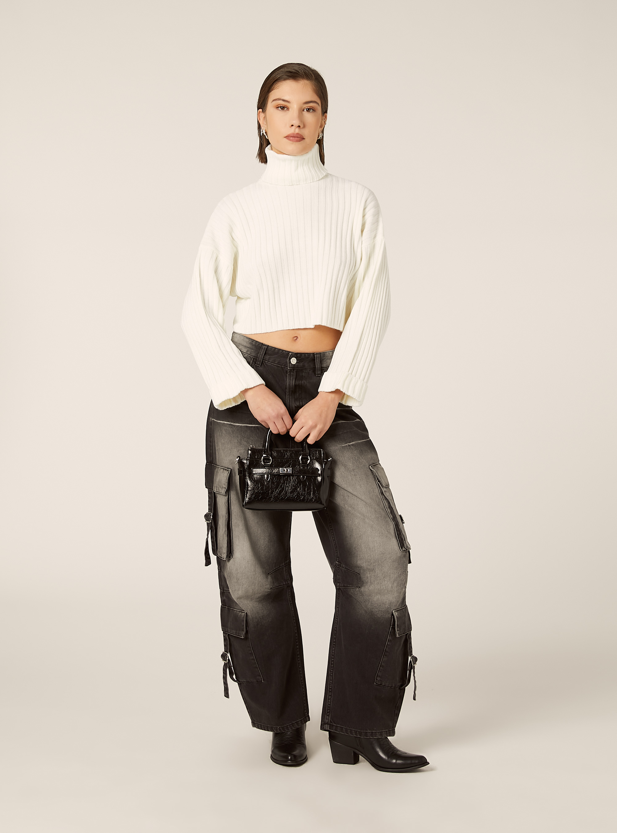 Cropped high-neck pullover, WH1 OFF WHITE