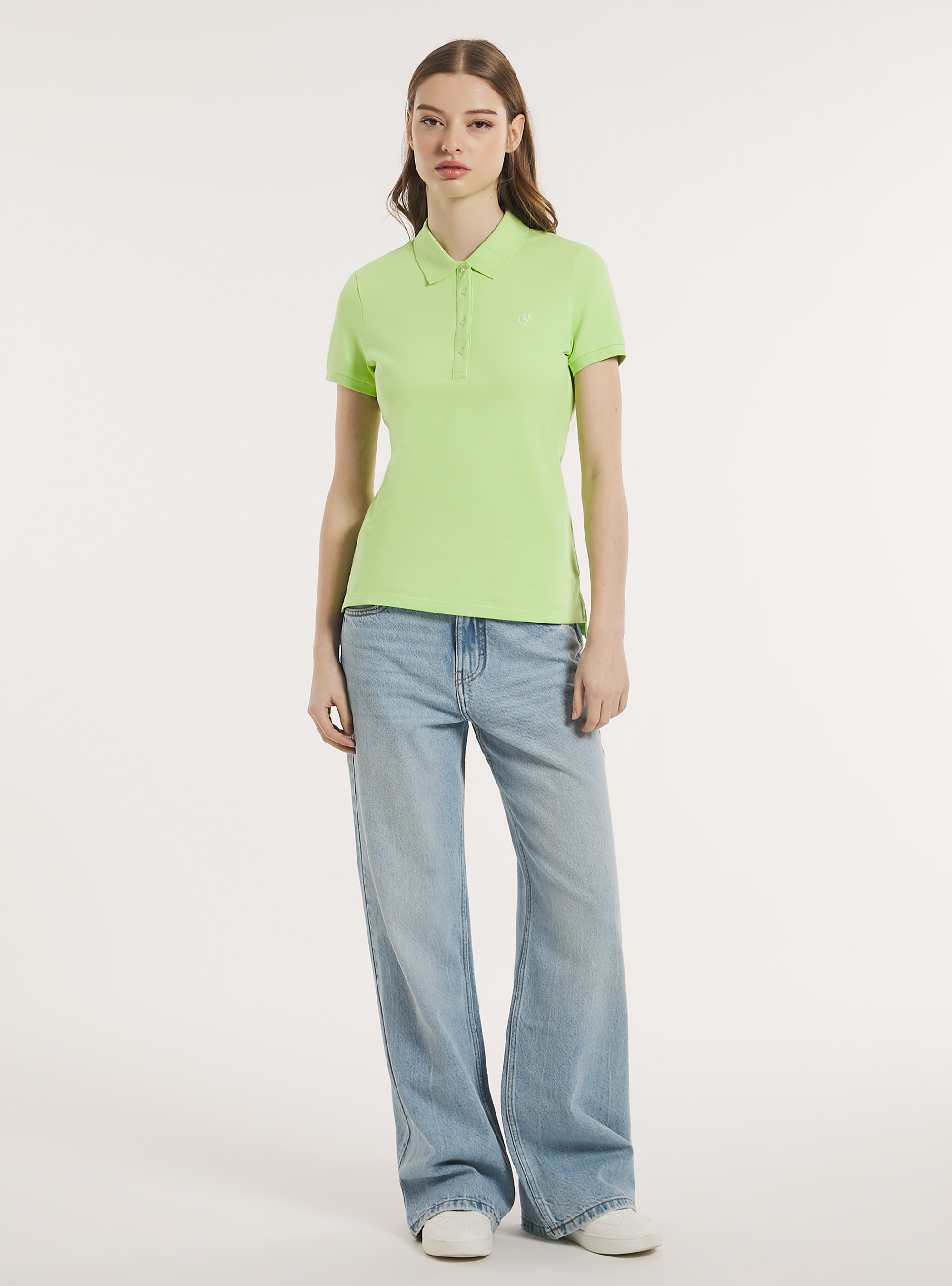 Cotton piqué polo shirt with embroidery, LI3 LIME LIGHT