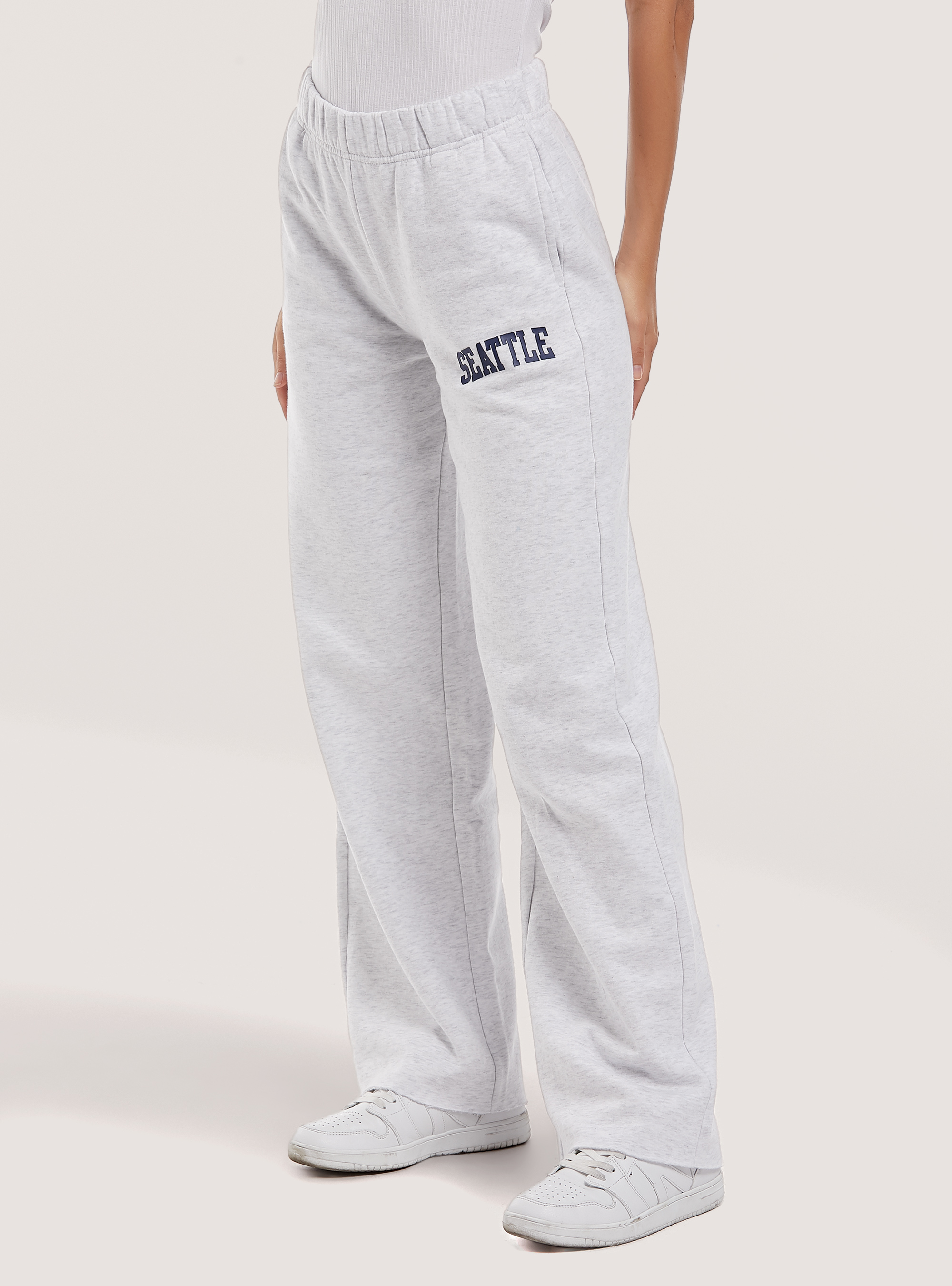 Plush trousers with loose fit print, MEL GREY LIGHT