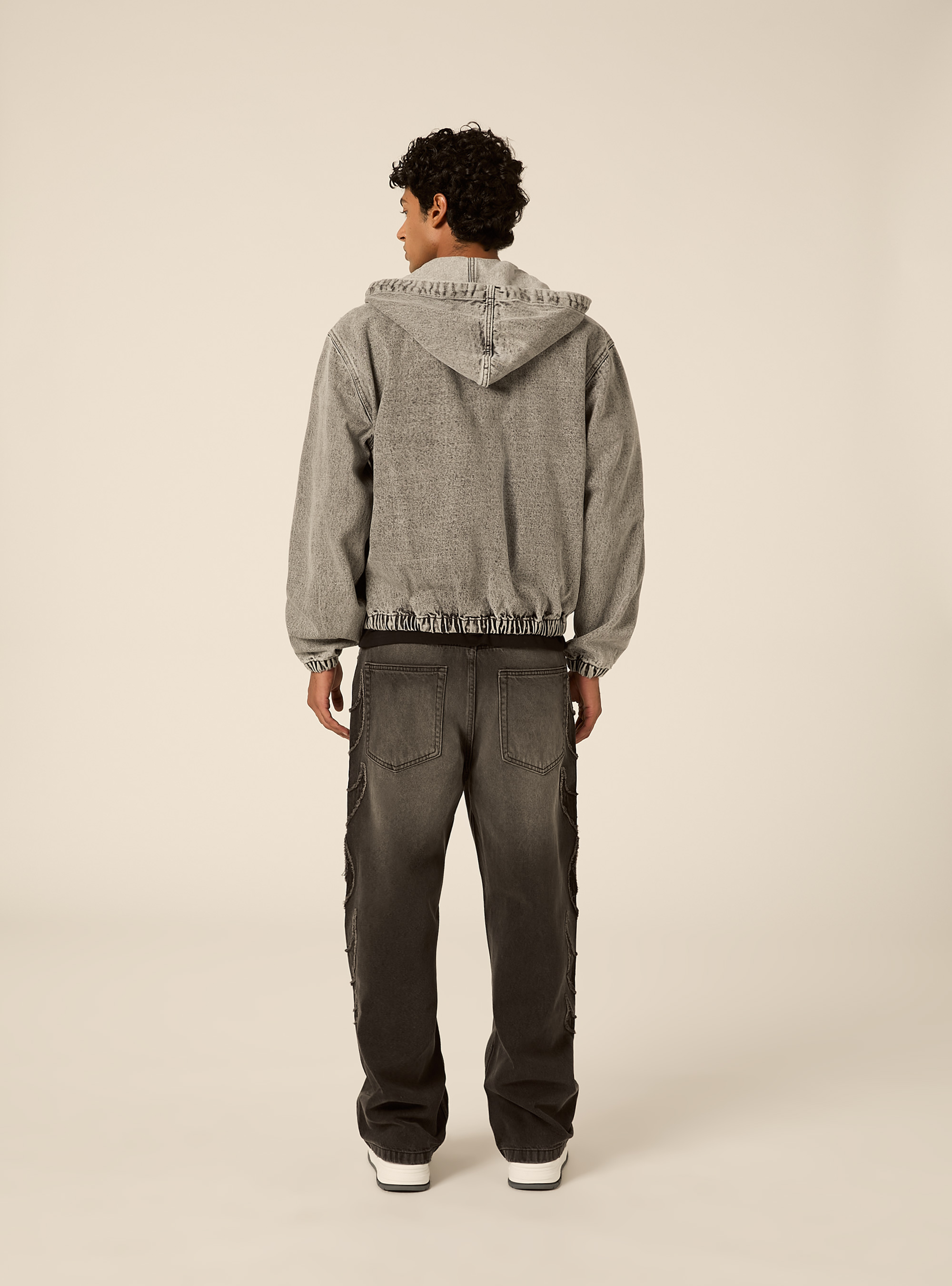 Giubbotto cappuccio in denim, D00G GREY