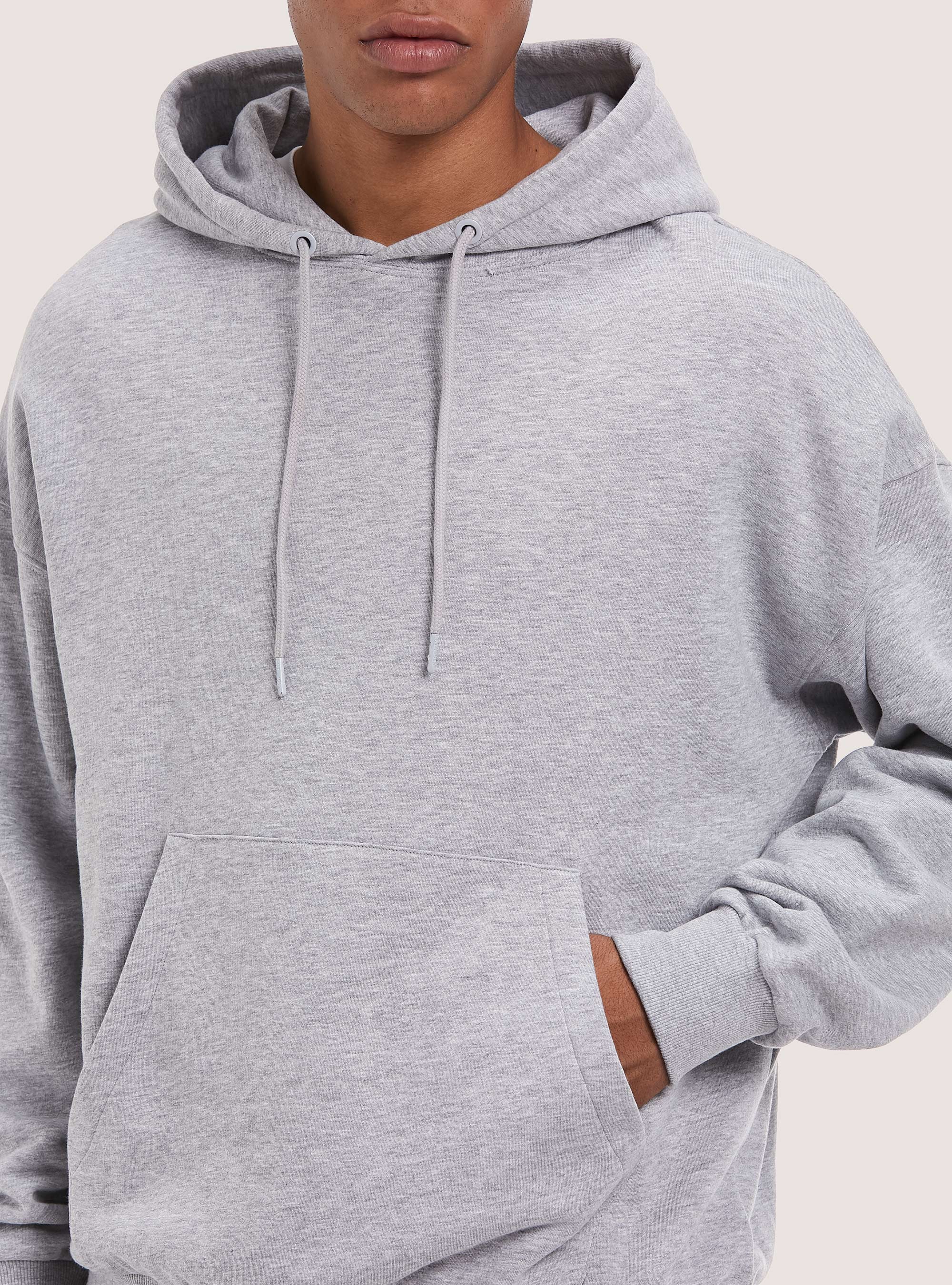 Felpa oversize con tasca a marsupio e cappuccio, GRIGIO CHIARO MELANGE