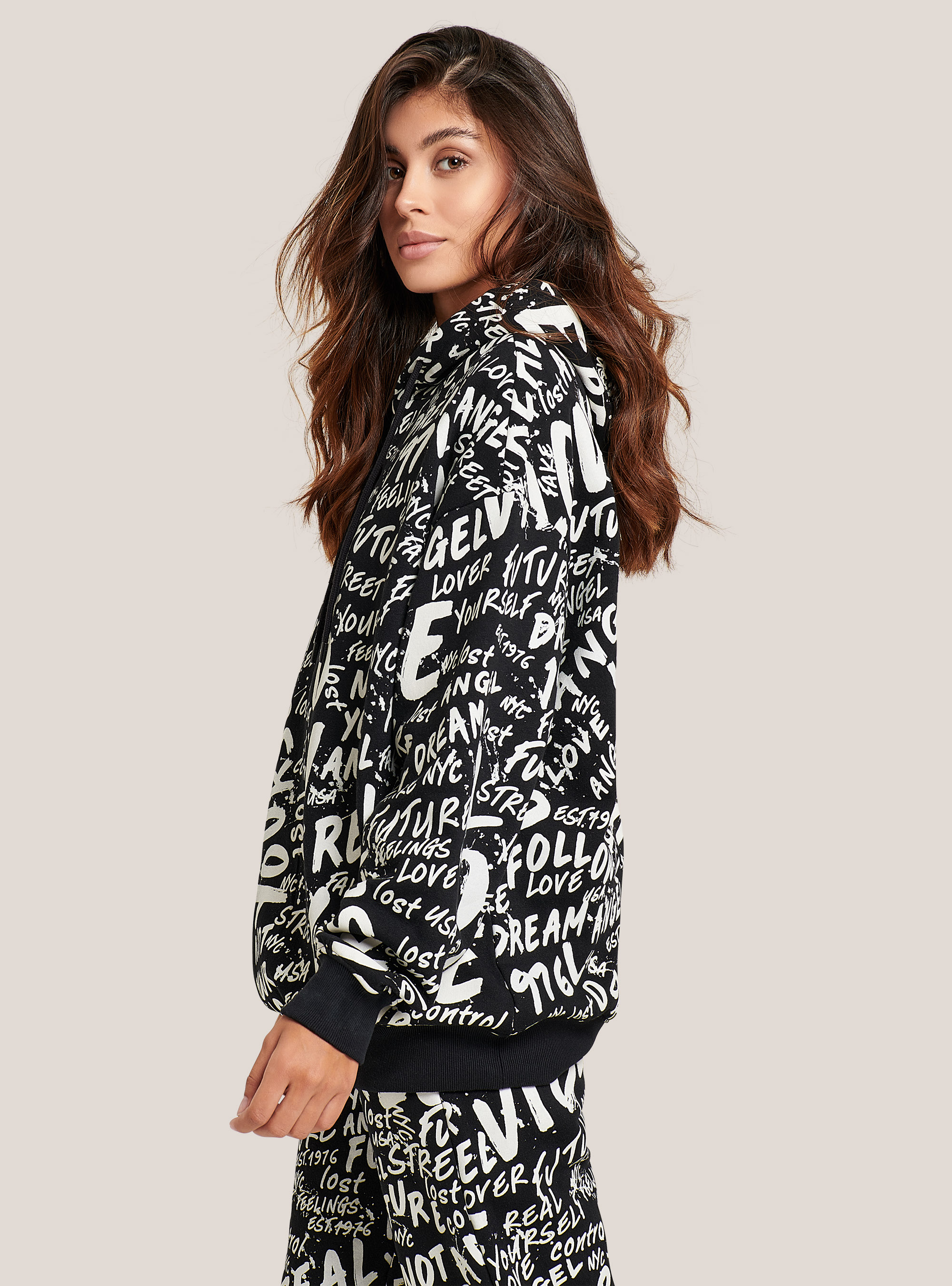 All over printed hoodie, BLACK