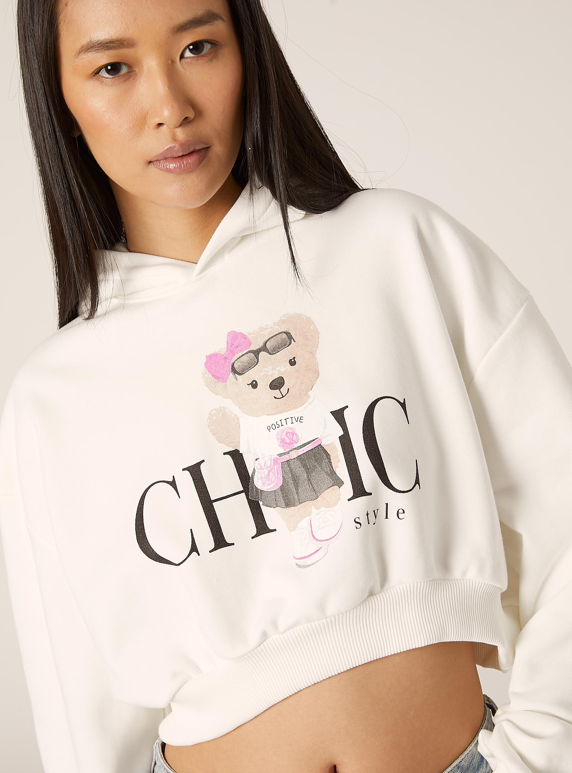 Sweatshirt court avec imprimé Teddy, WH2 WHITE