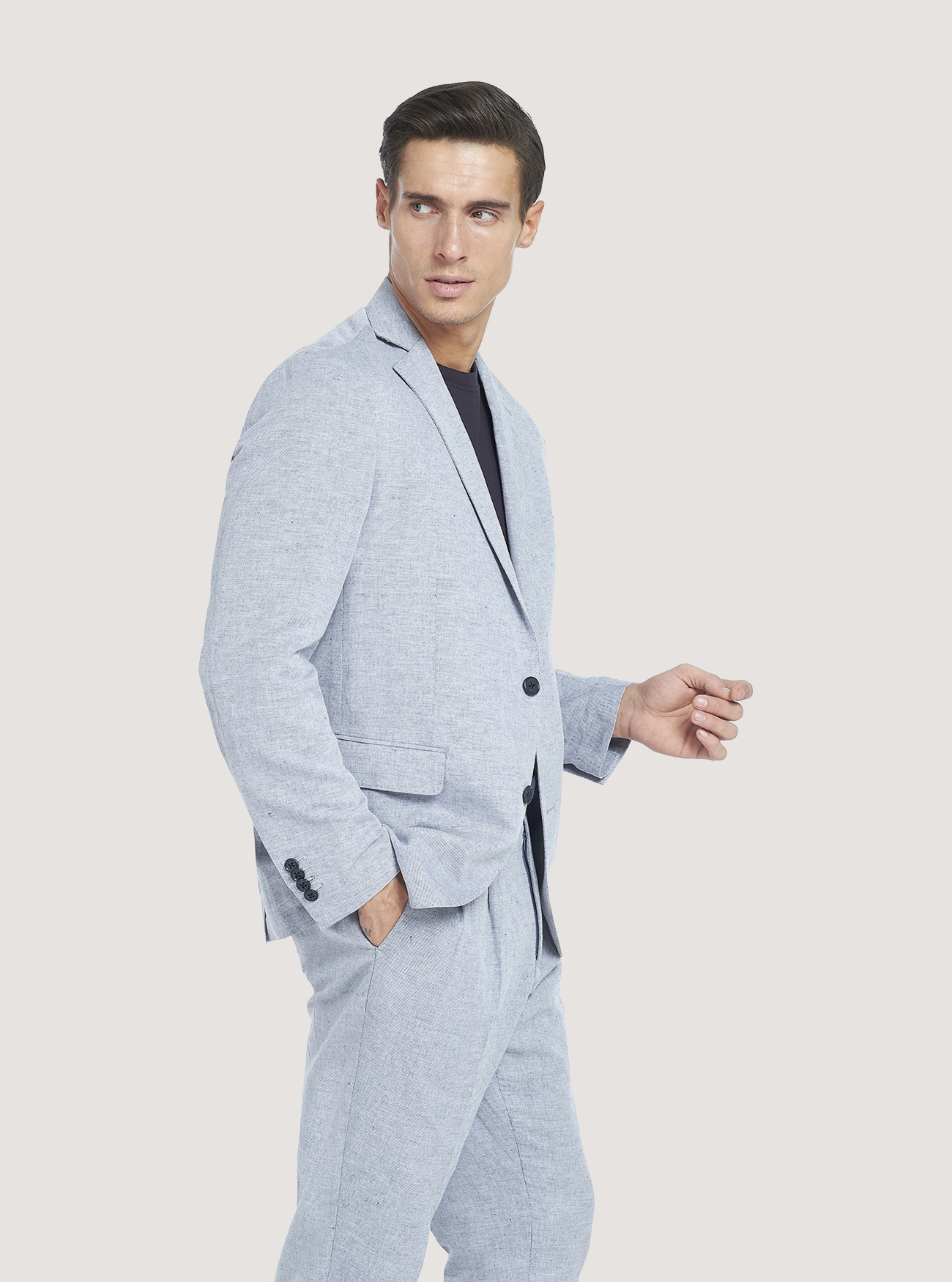 Linen Blend Jacket, BLUE
