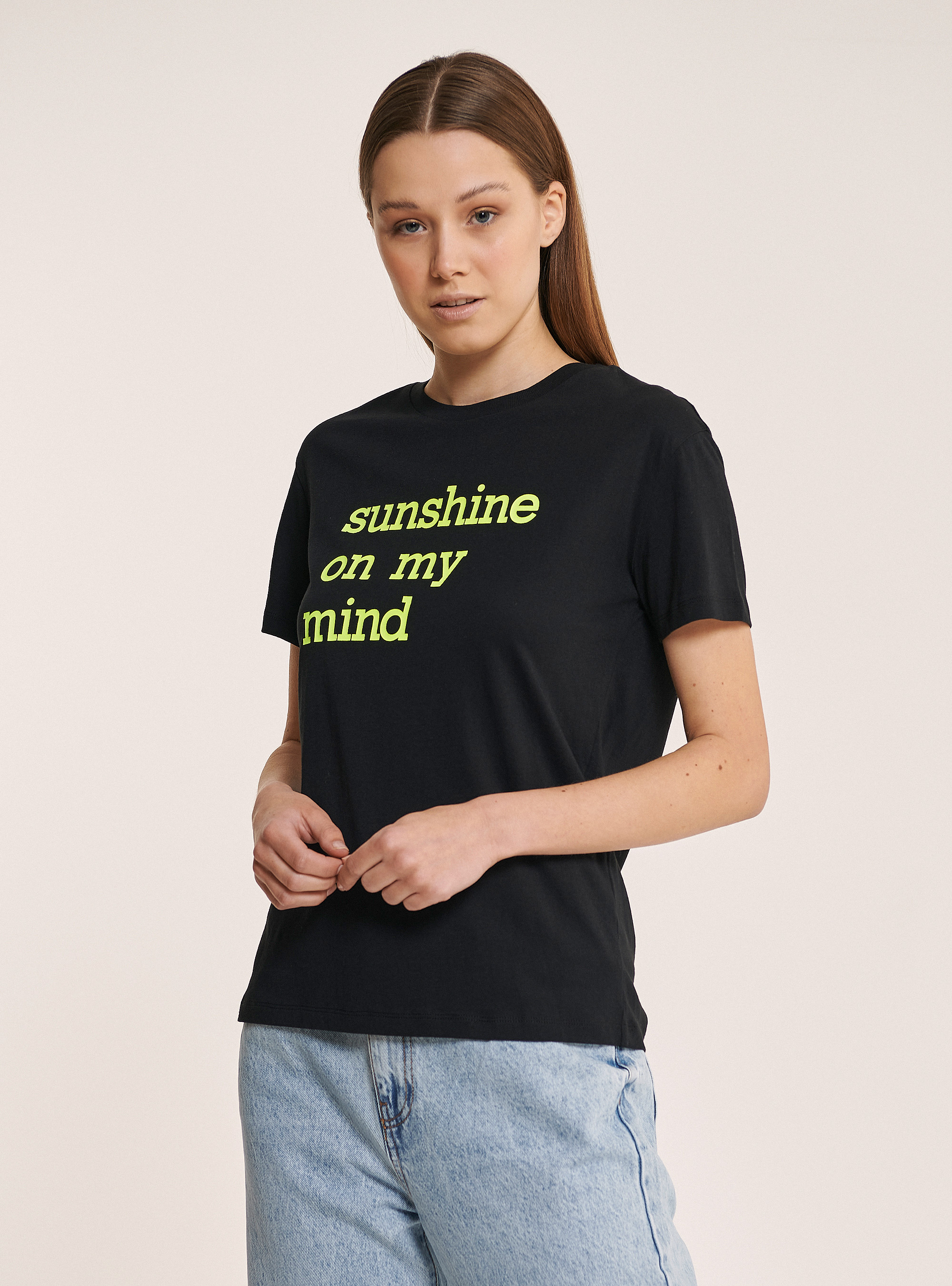 T-shirt col rond imprimé, C101 BLACK