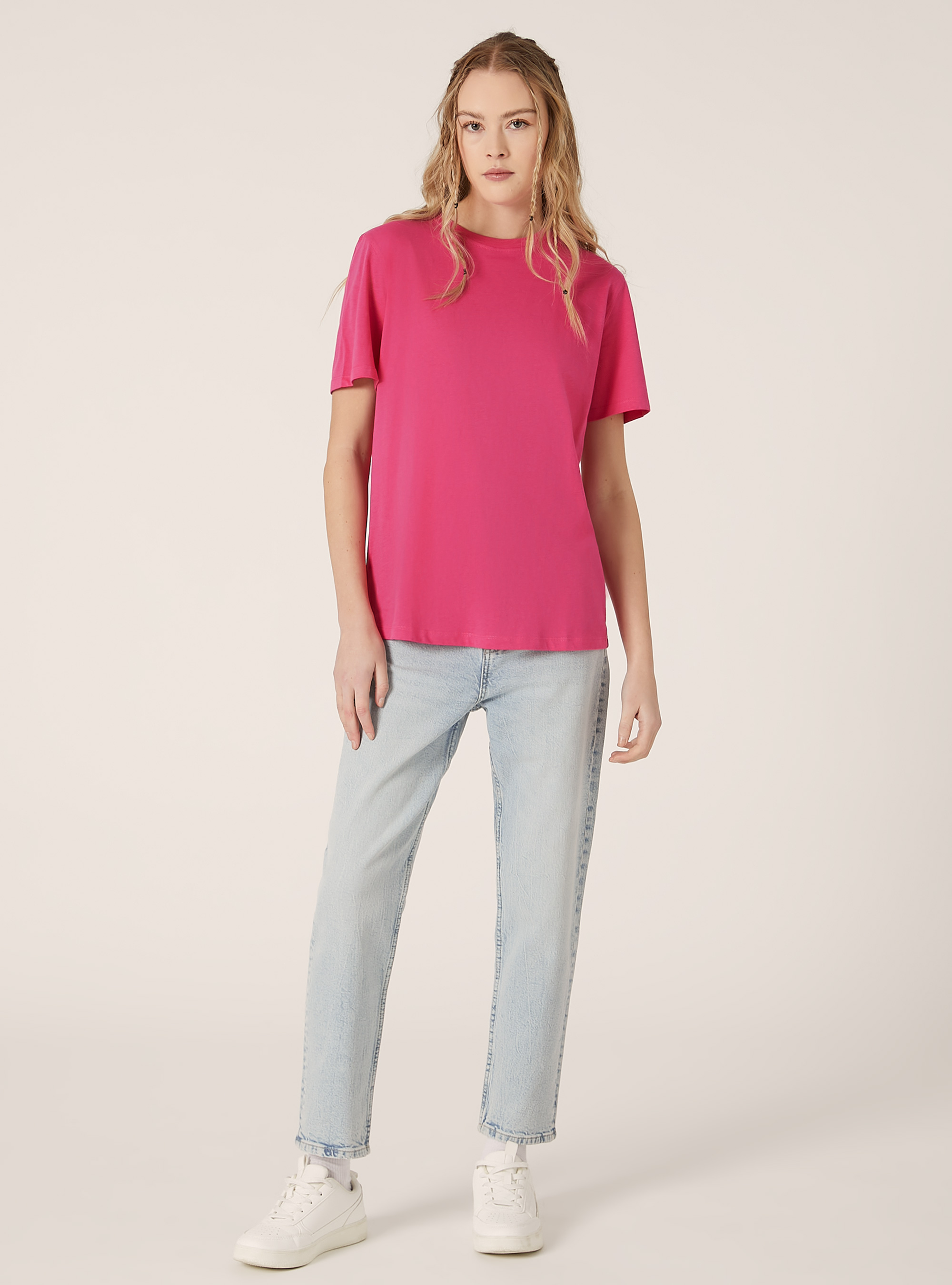 Camiseta de algodón con cuello redondo, FX2 FUXIA MEDIUM