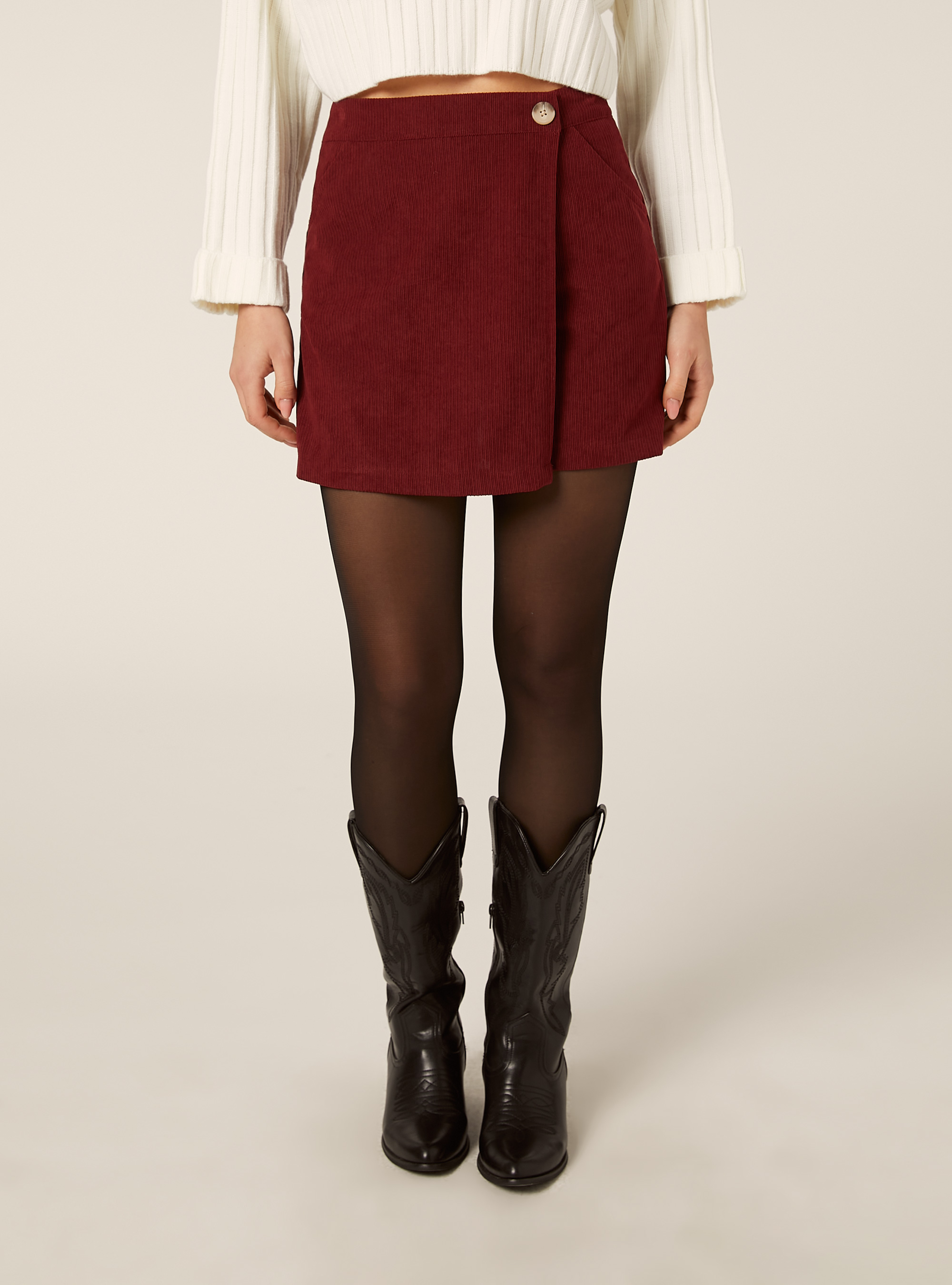 Falda pantal&oacute;n de terciopelo acanalado, BO2 BORDEAUX MEDIUM