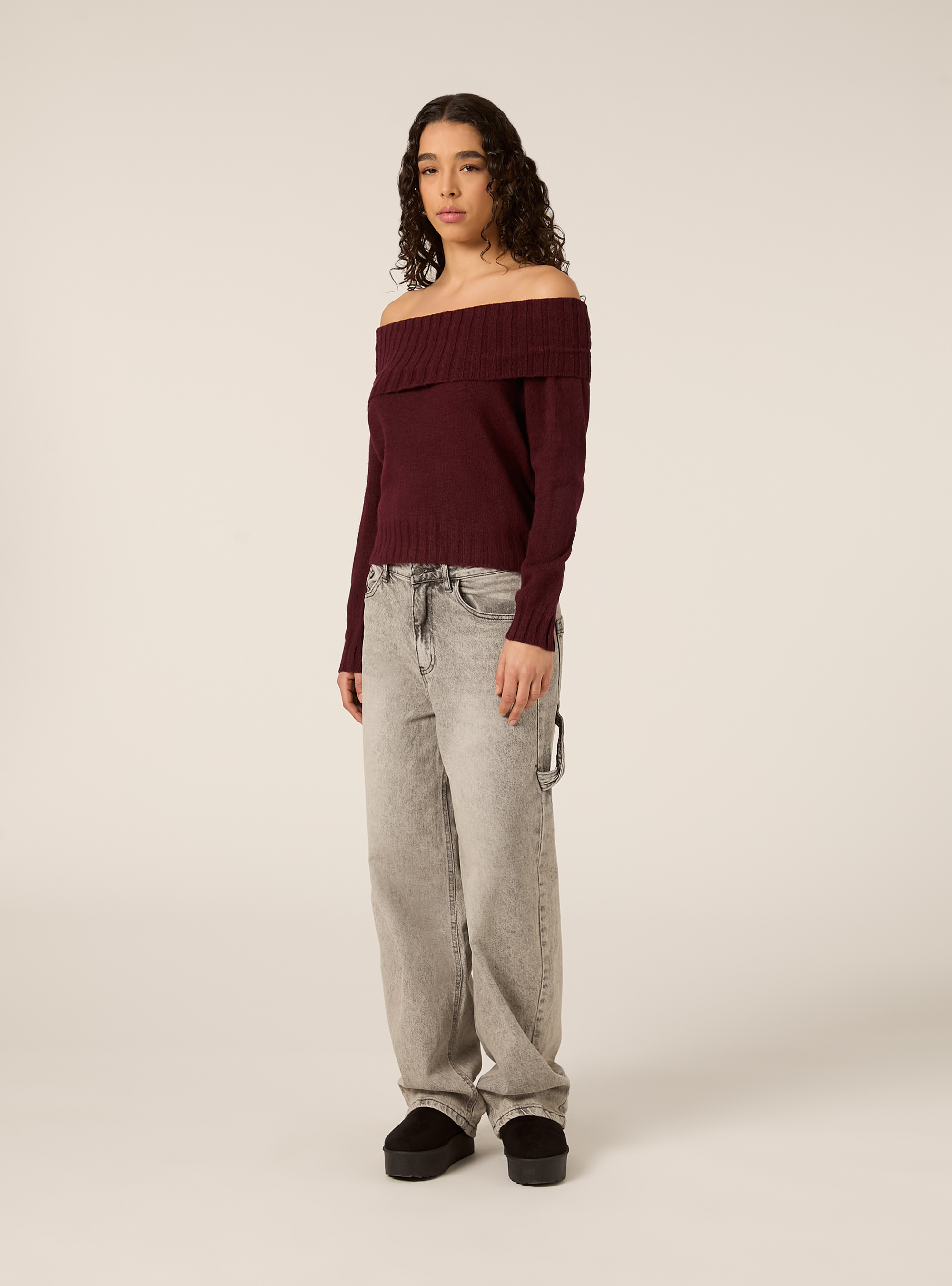 Maglia con spalle scoperte bardot, BO2 BORDEAUX MEDIUM