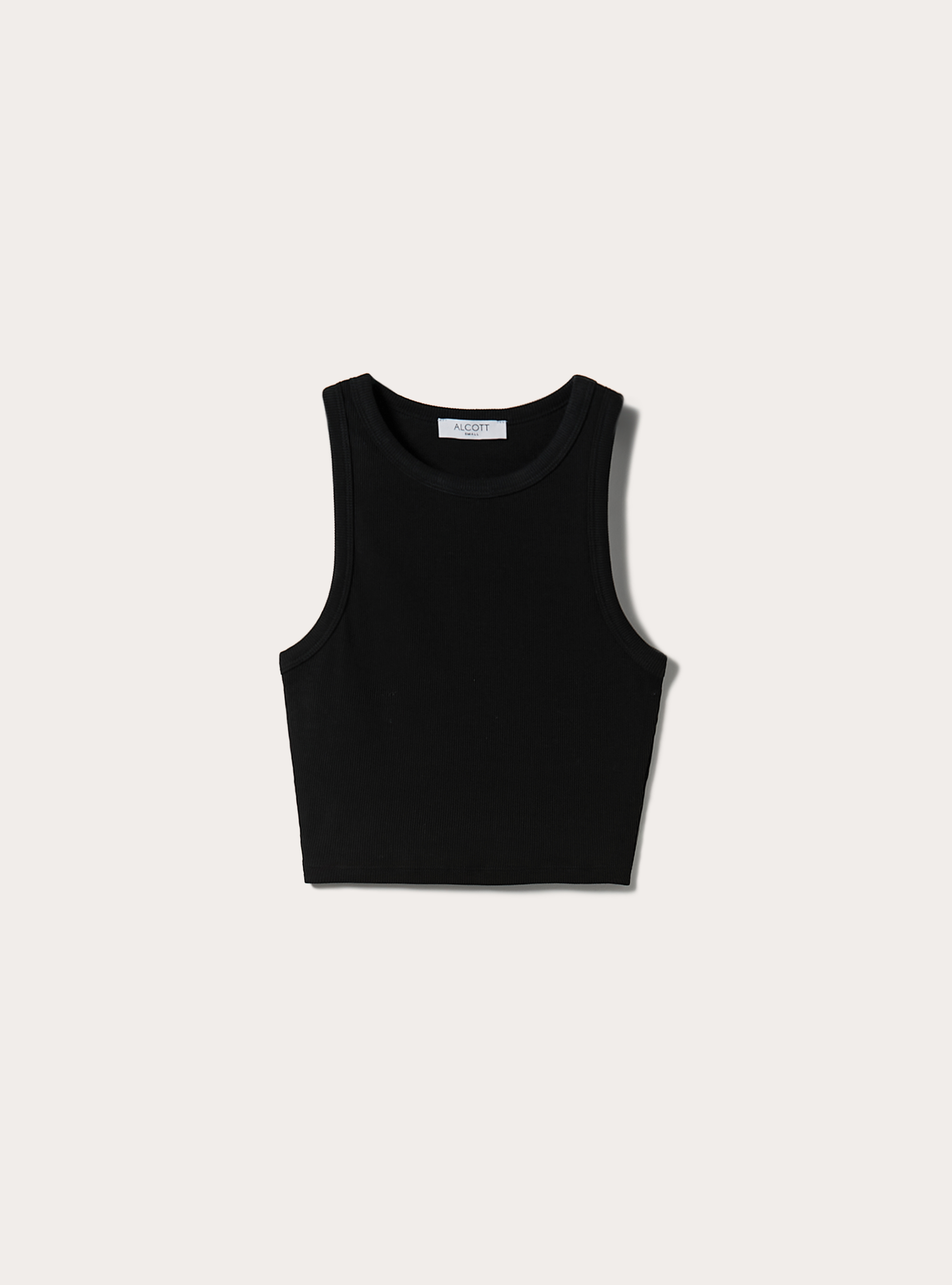 Cropped tank top in rib, BK1 BLACK