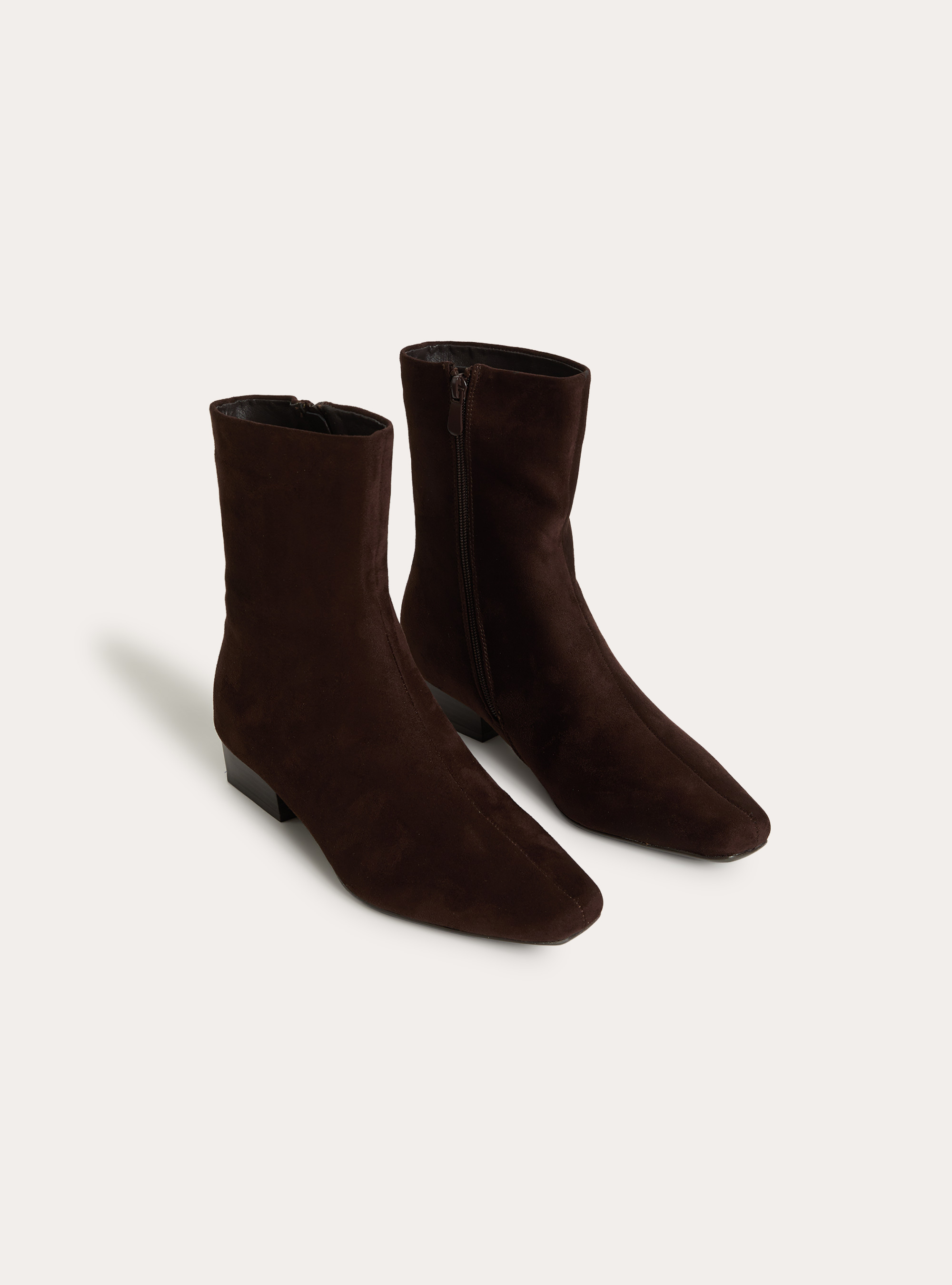 Bottines basses en effet cuir a bout carre et zip, BR1 BROWN DARK