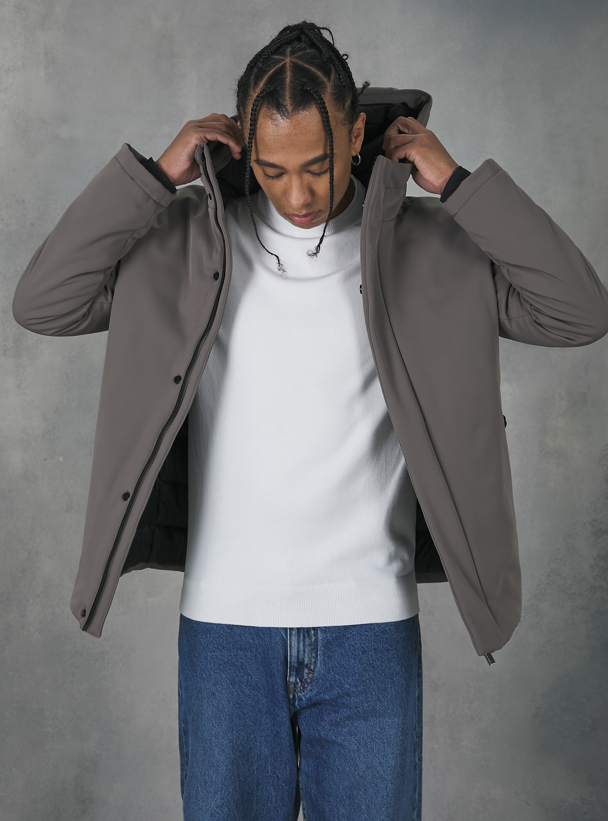 Technical fabric jacket with recycled padding, BR3 BROWN LIGHT