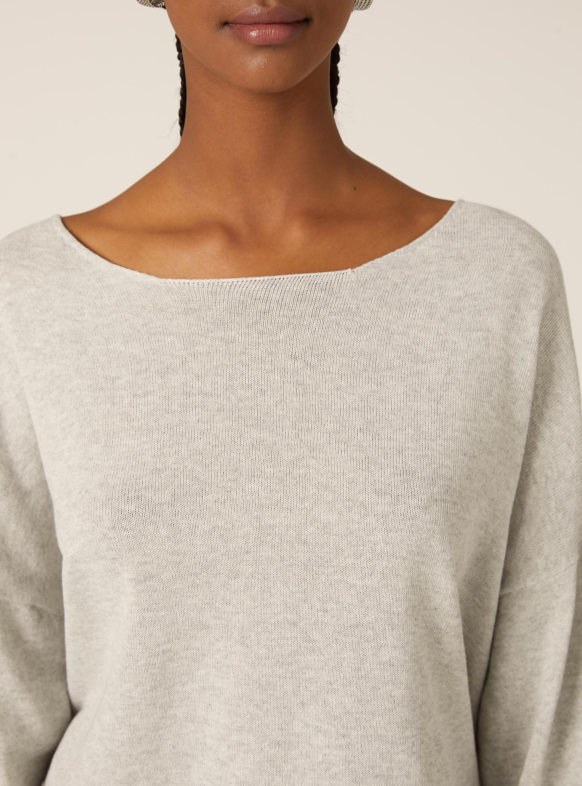 Pull &agrave; encolure bateau en coton doux, MGY3 GREY MEL LIGHT