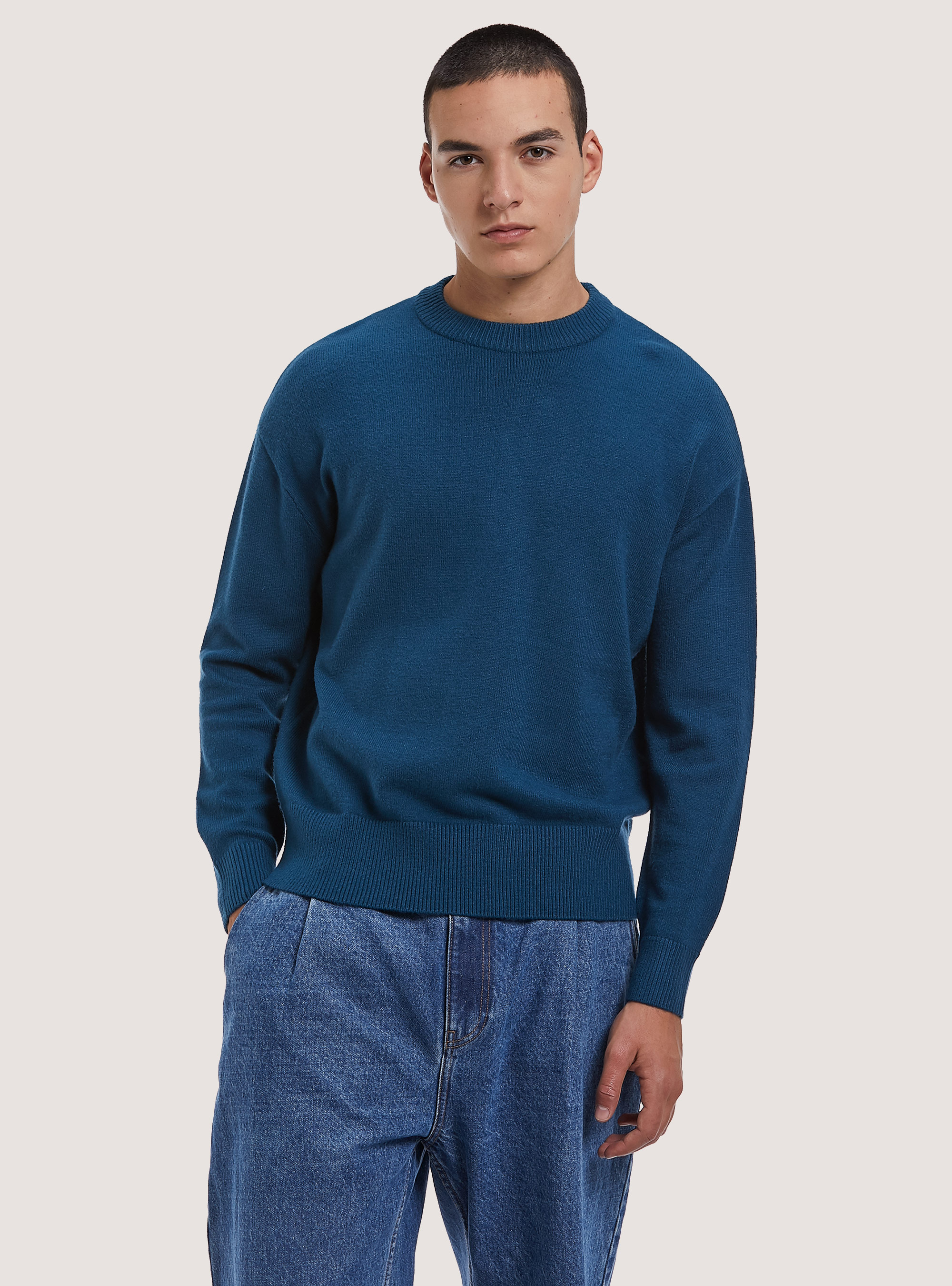 Pullover morbido boxy fit elasticizzato, OB2 BLUE OIL MED.