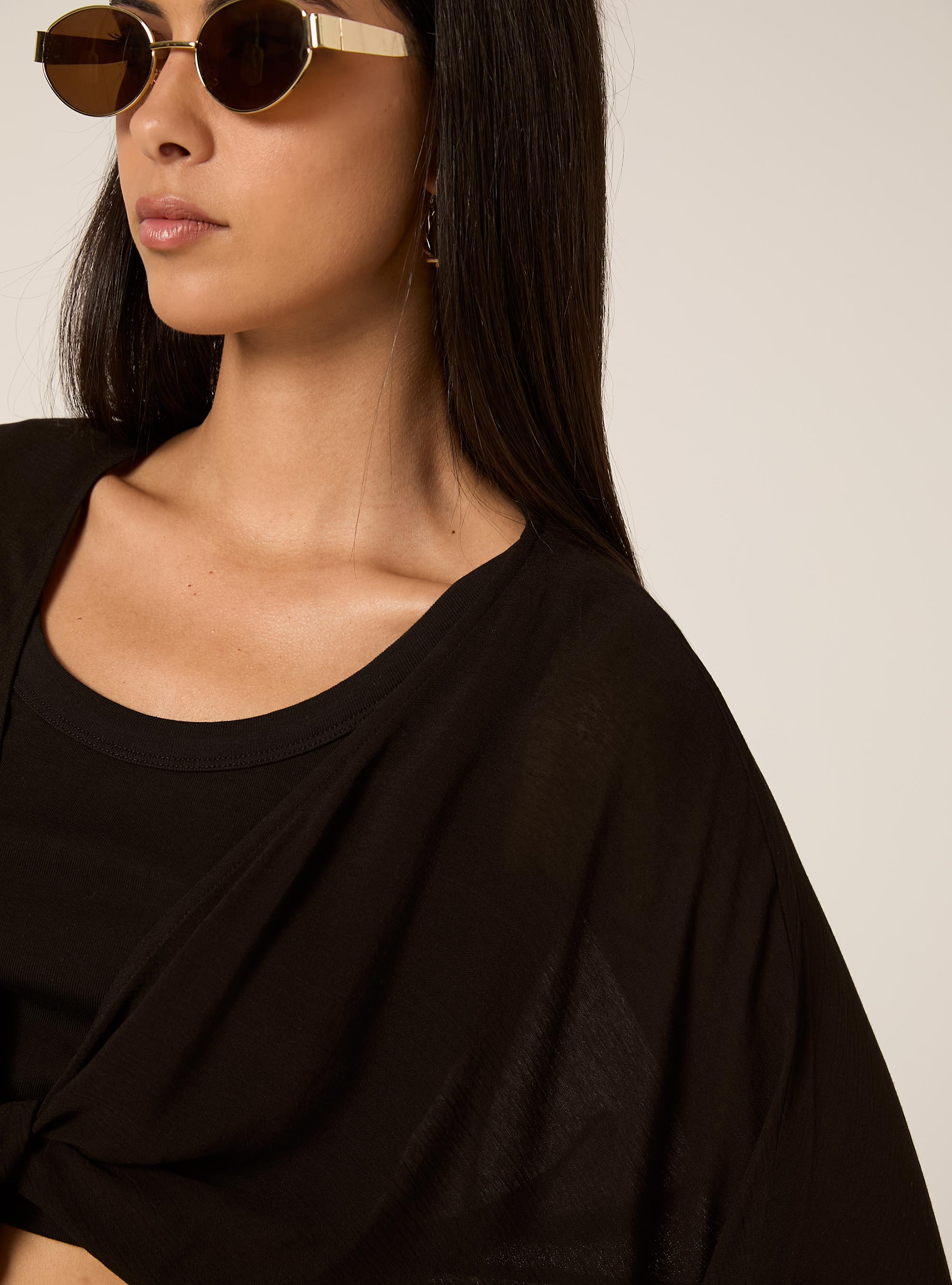 Blusa fluida con nodo, NERO