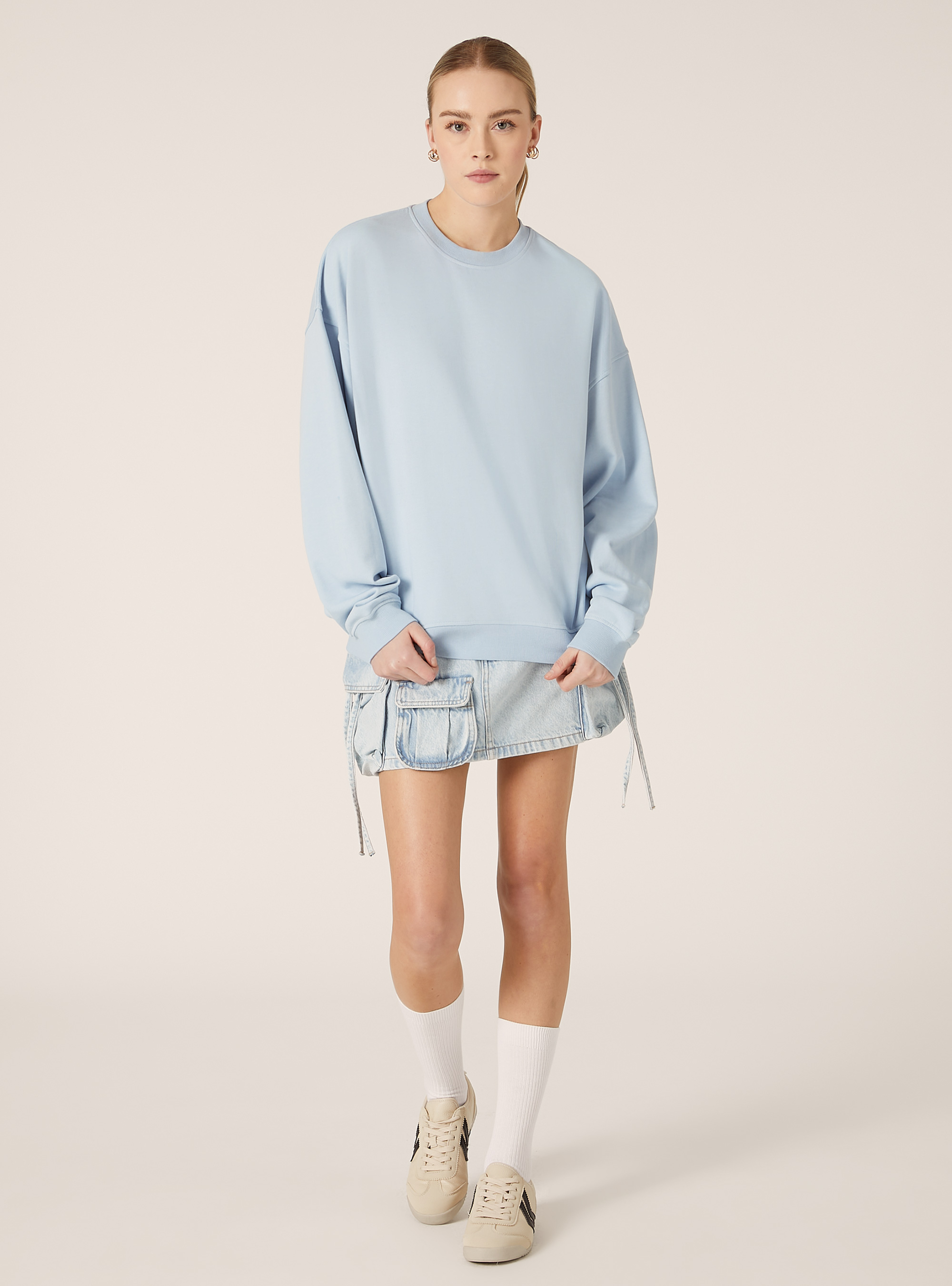 Sudadera de algodón liso con cuello redondo, IN3 INDIGO LIGHT