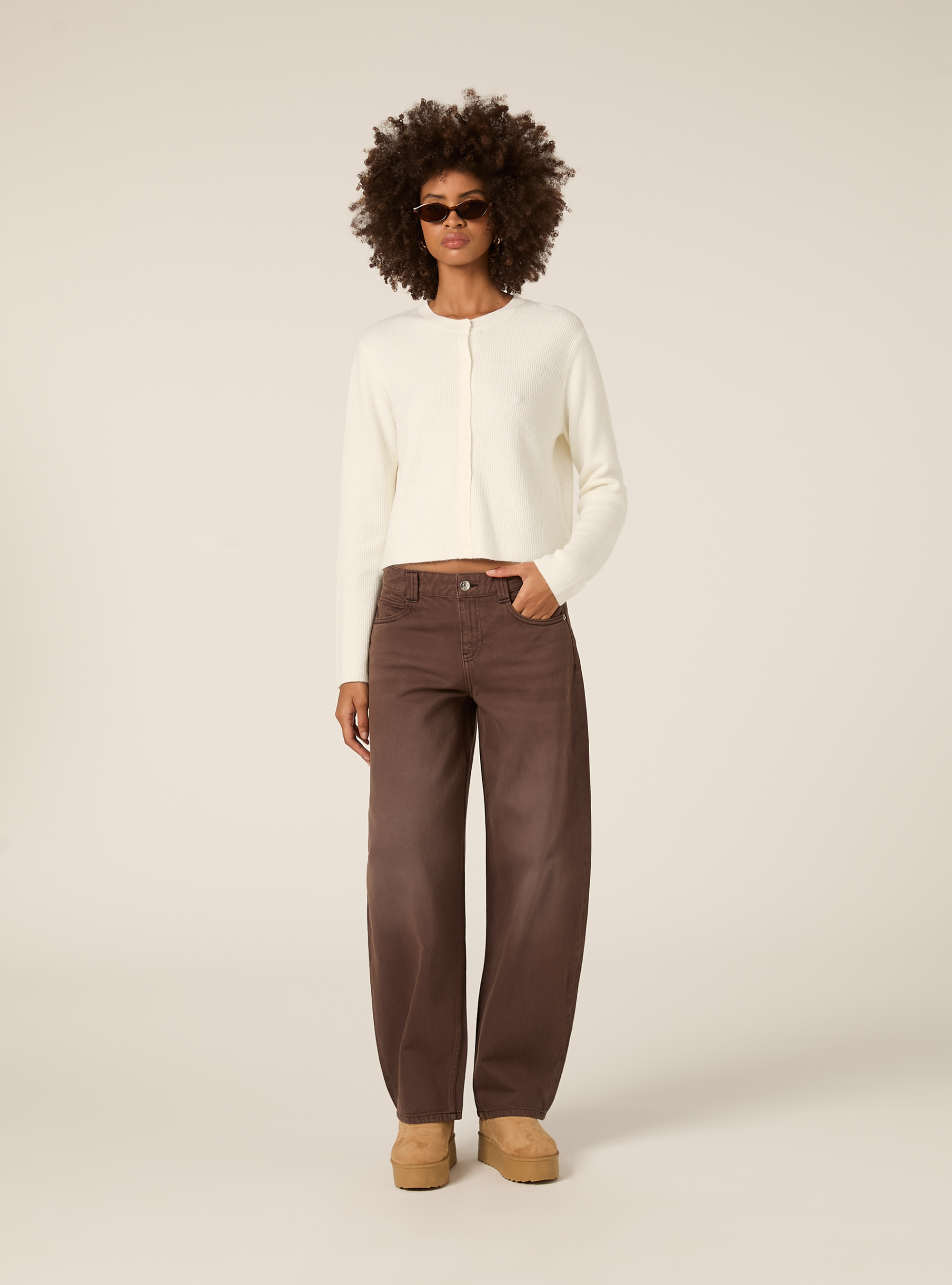 Cárdigan de punto acanalado con botones, WH2 WHITE