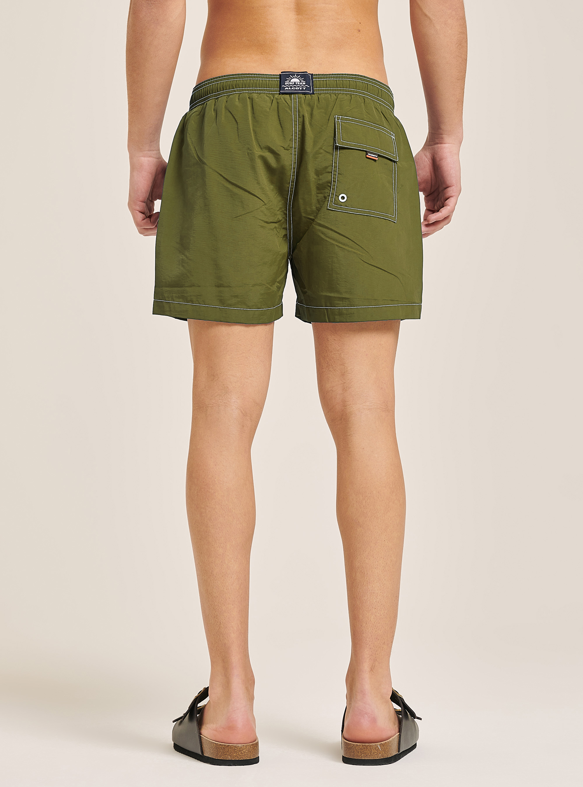 Costume tinta unita con ricamo e tasca sul retro, C6645 KAKY