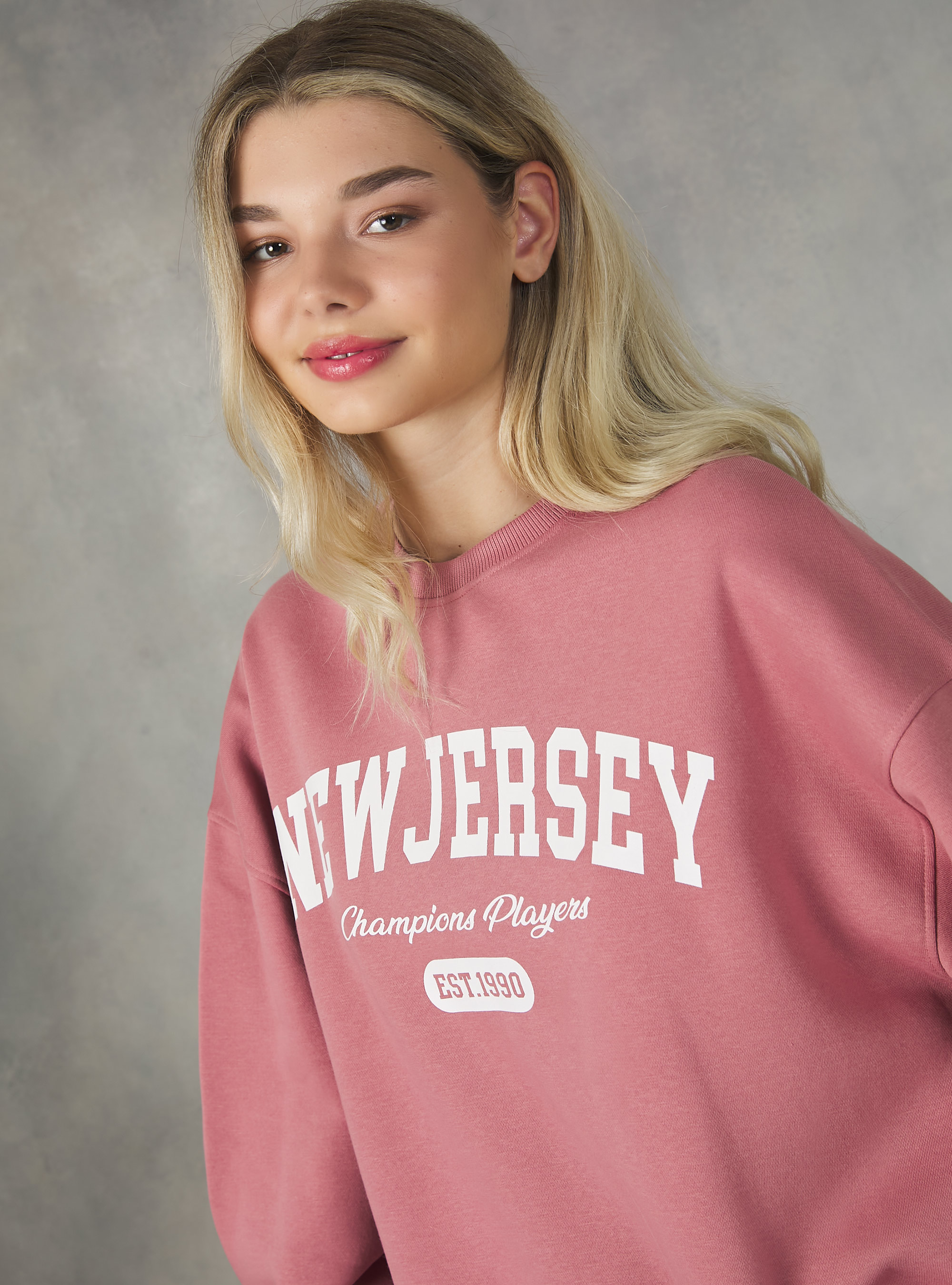 Sudadera college comfort fit de cuello redondo, PK2 PINK MEDIUM