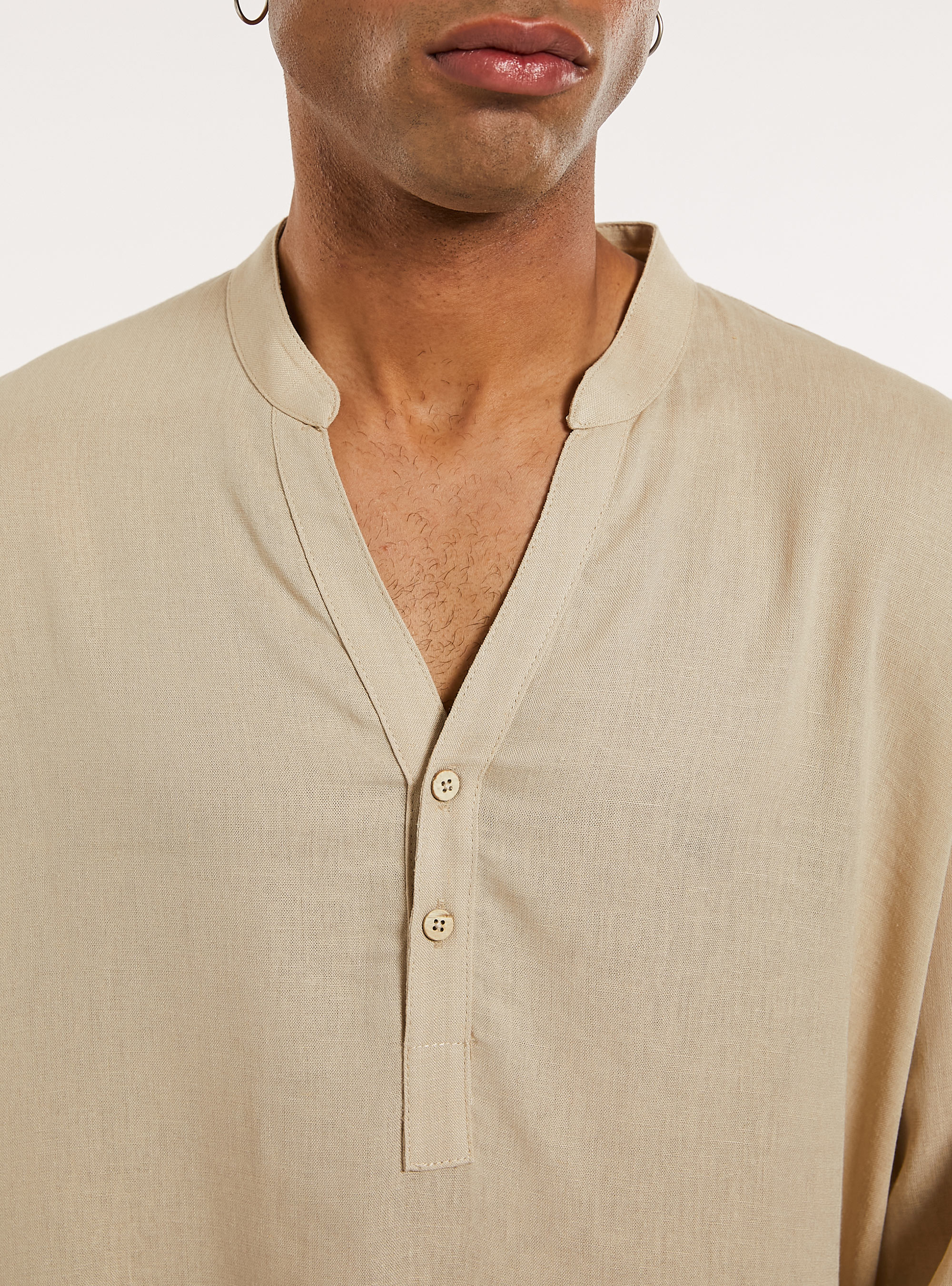 Hemd aus Leinenmischung mit koreanischem Kragen, BG2 BEIGE MEDIUM