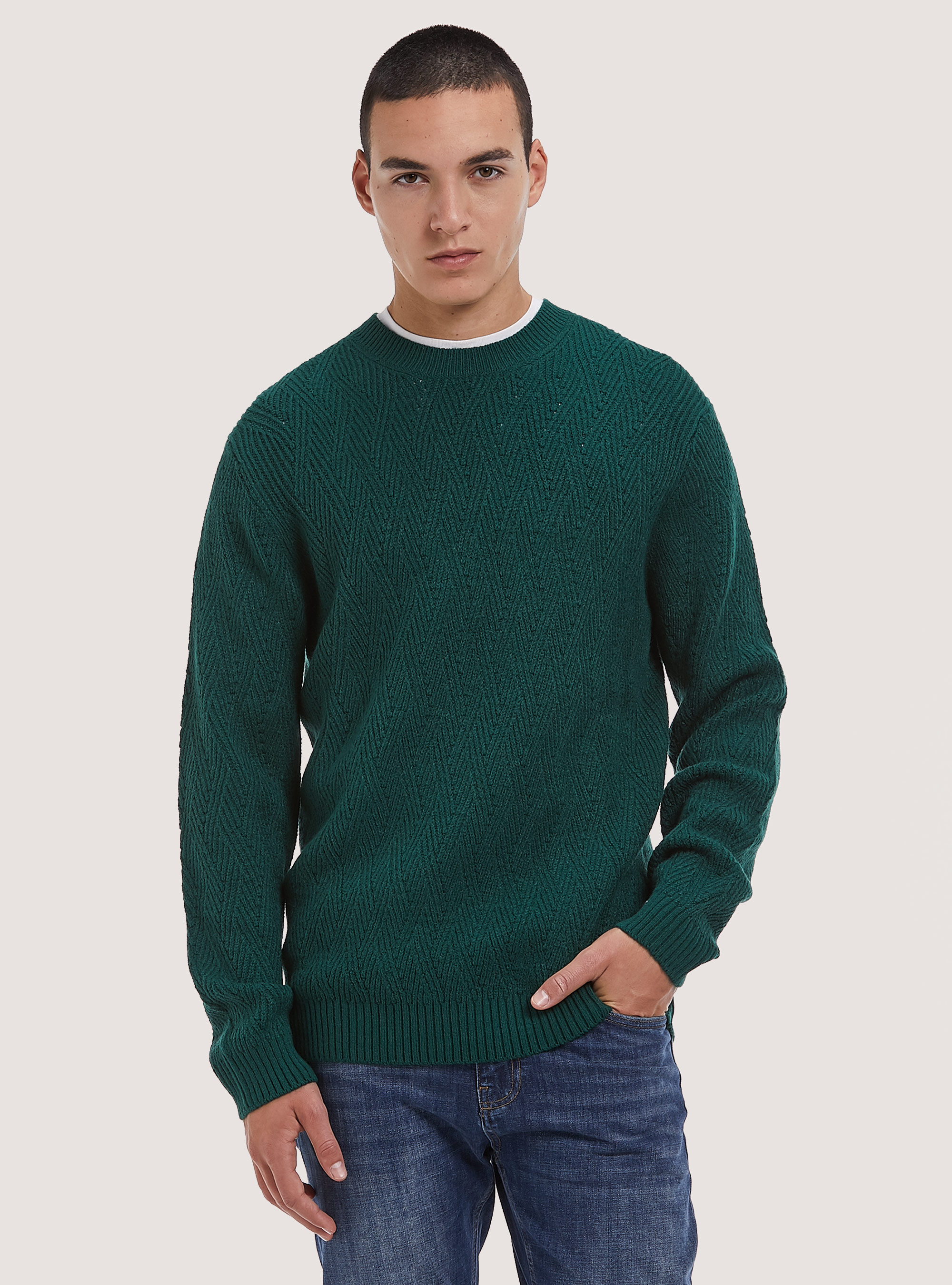 Suave jersey con textura geométrica, GN1 GREEN DARK
