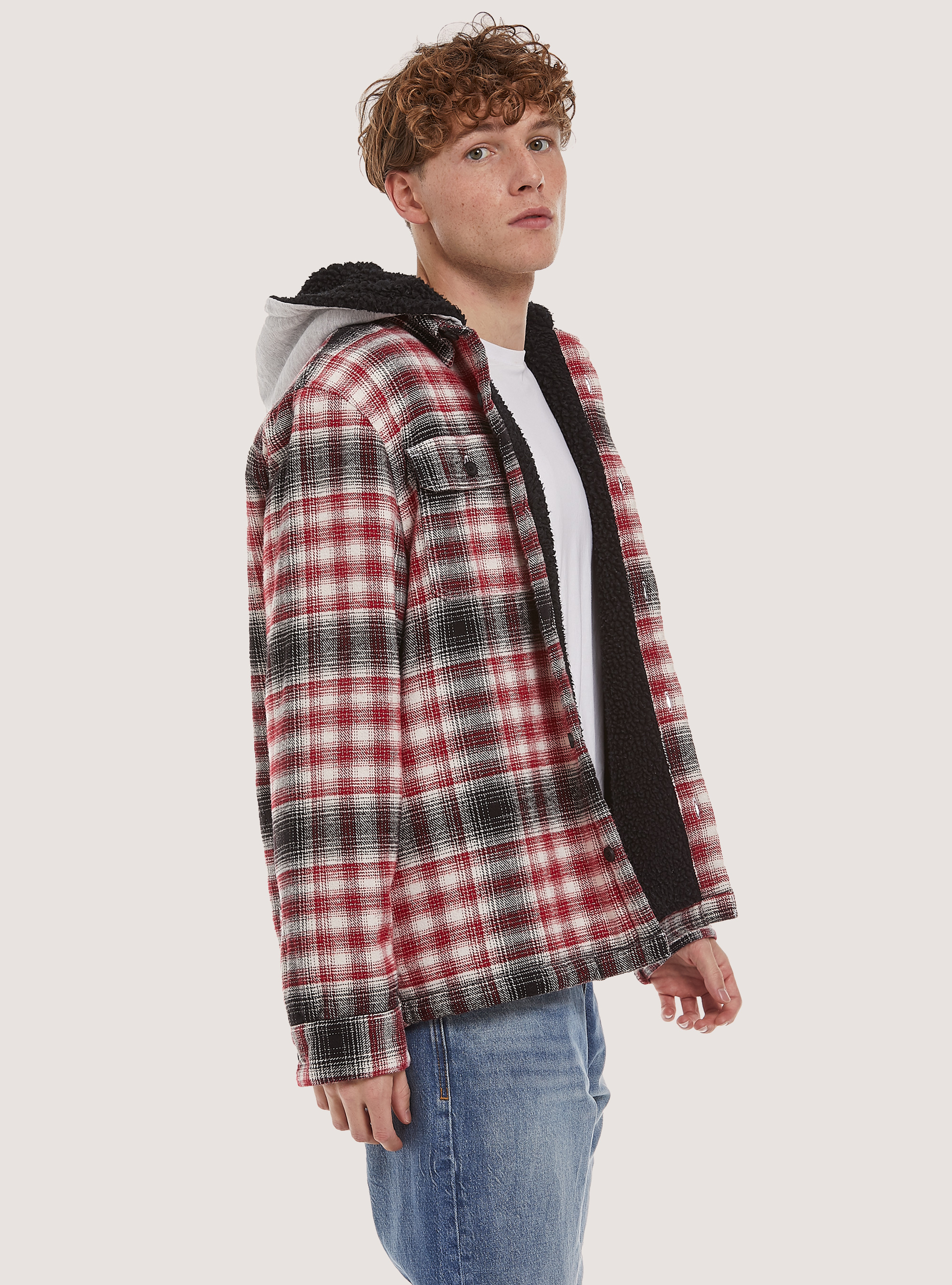 Plaid padded jacket with lambskin lining and hood, RD2 RED MEDIUM