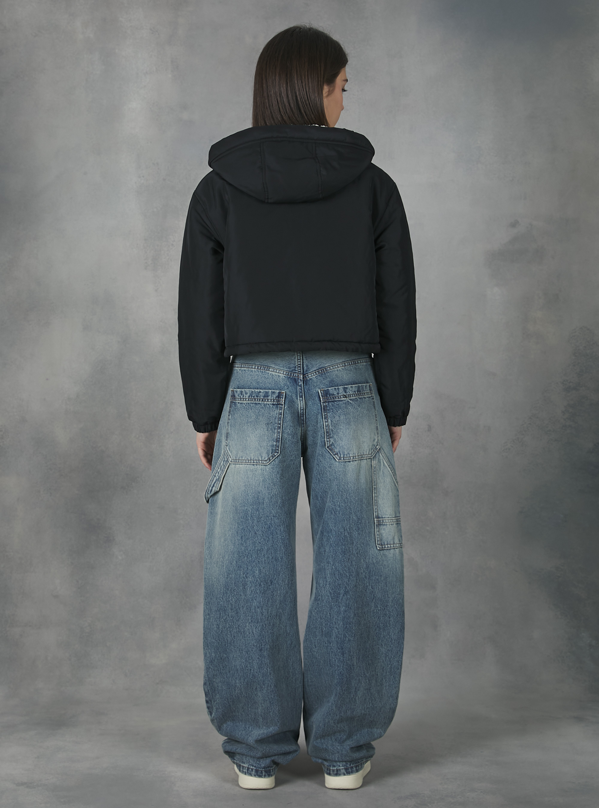 Cropped jacket with teddy lining, BK1 BLACK