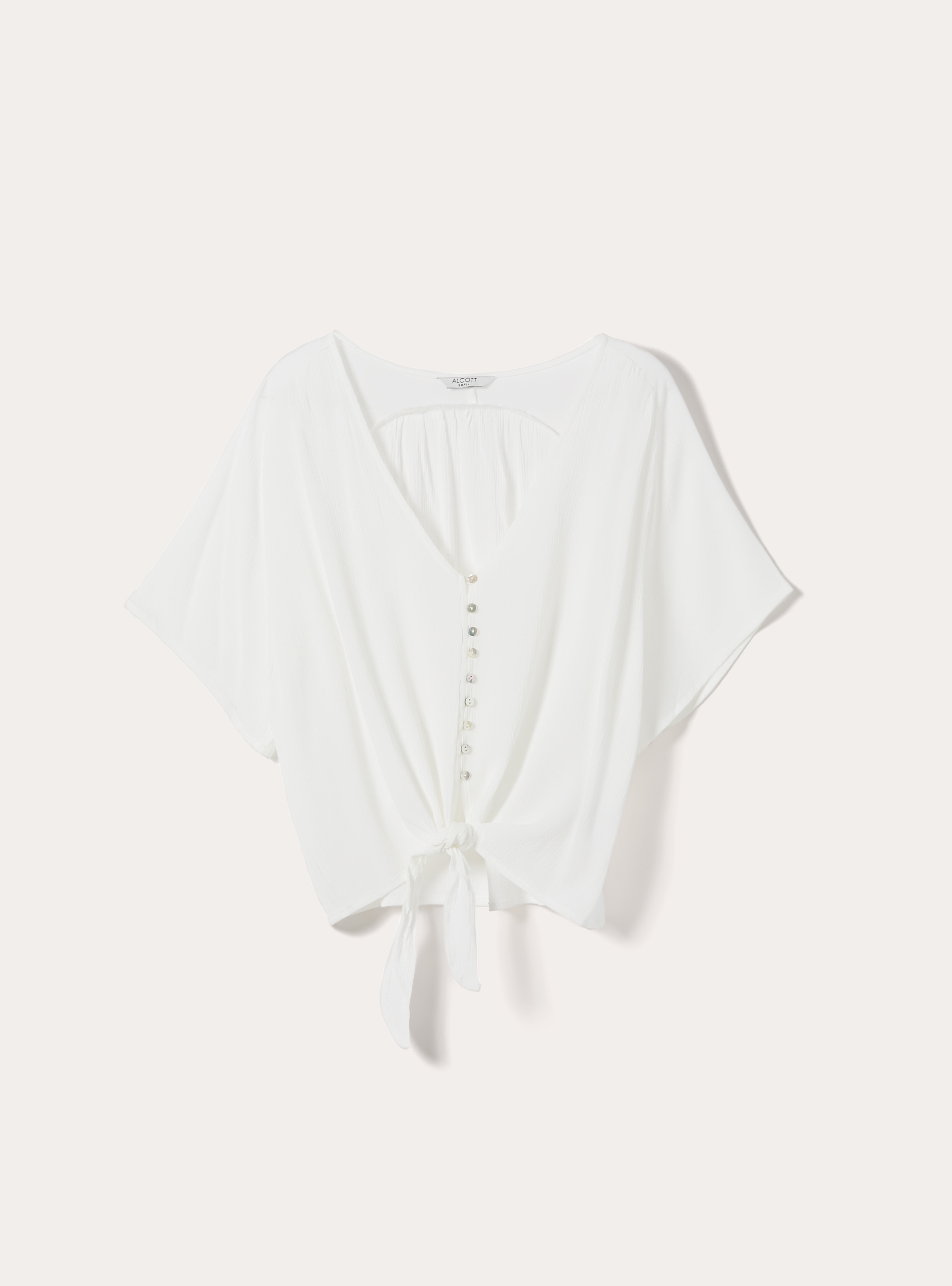Solid color V-neck shirt with tie-waist, WH1 OFF WHITE